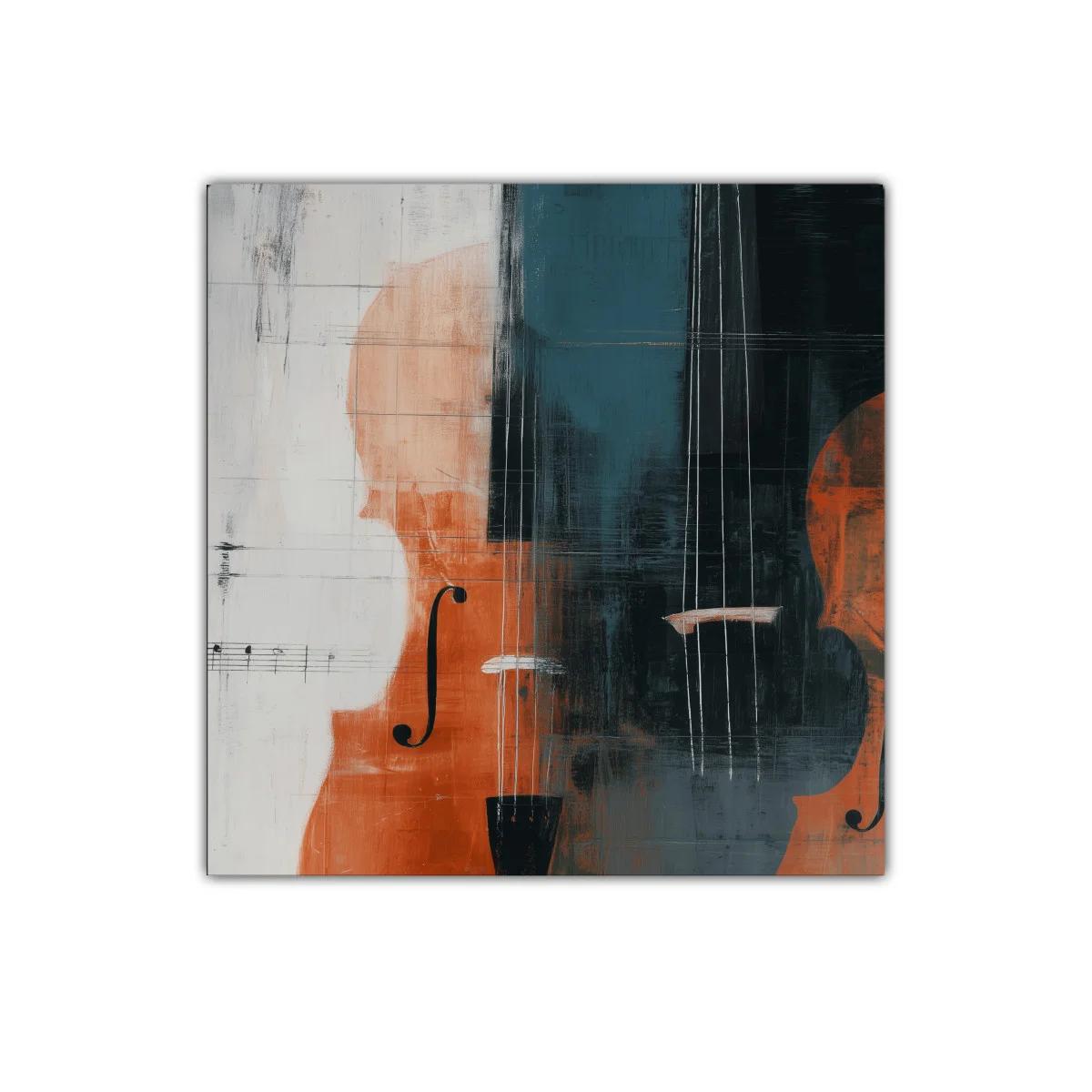 Cuadro abstracto de violonchelos en tonos cálidos y fríos — imagen principal