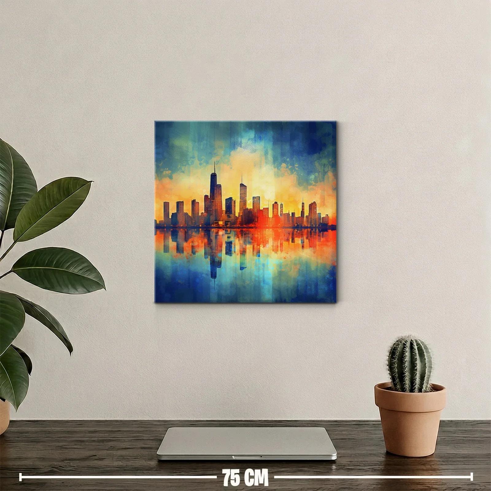 Vibrante paisaje urbano con reflejos al atardecer — miniatura 2