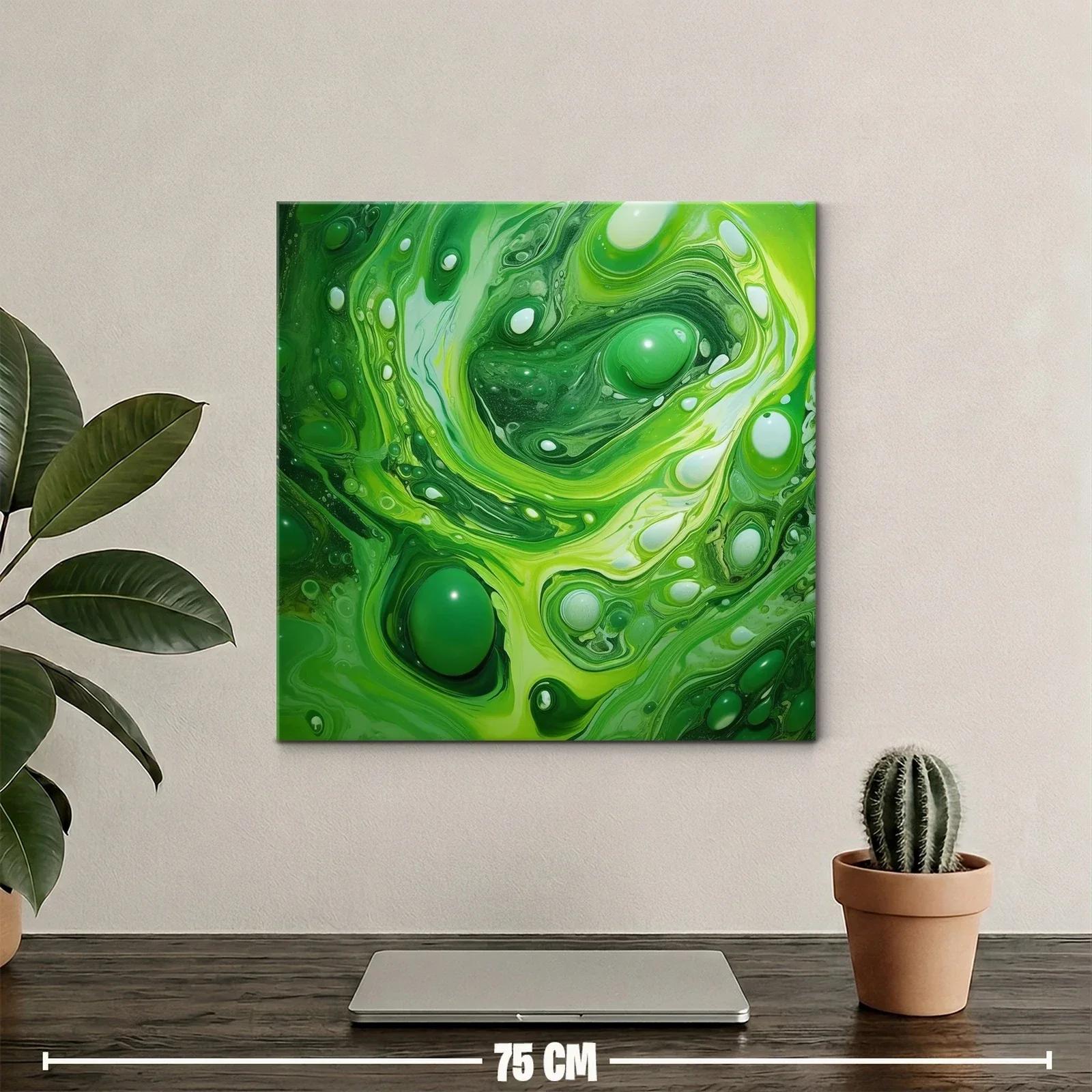 Cuadro abstracto con tonos verdes y formas fluidas — miniatura 2
