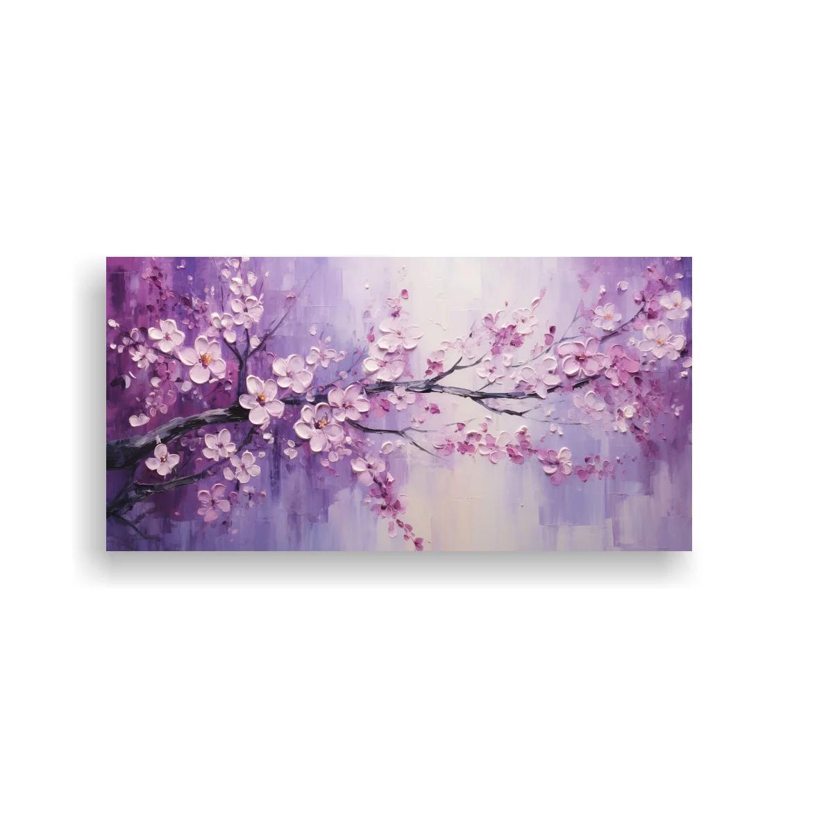 Cuadro rama de flor de cerezo en tonos lila y rosa