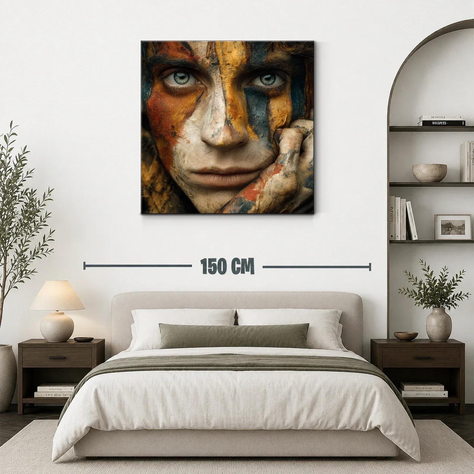 Rostro con pintura tribal en tonos tierra y azules profundos — miniatura 3