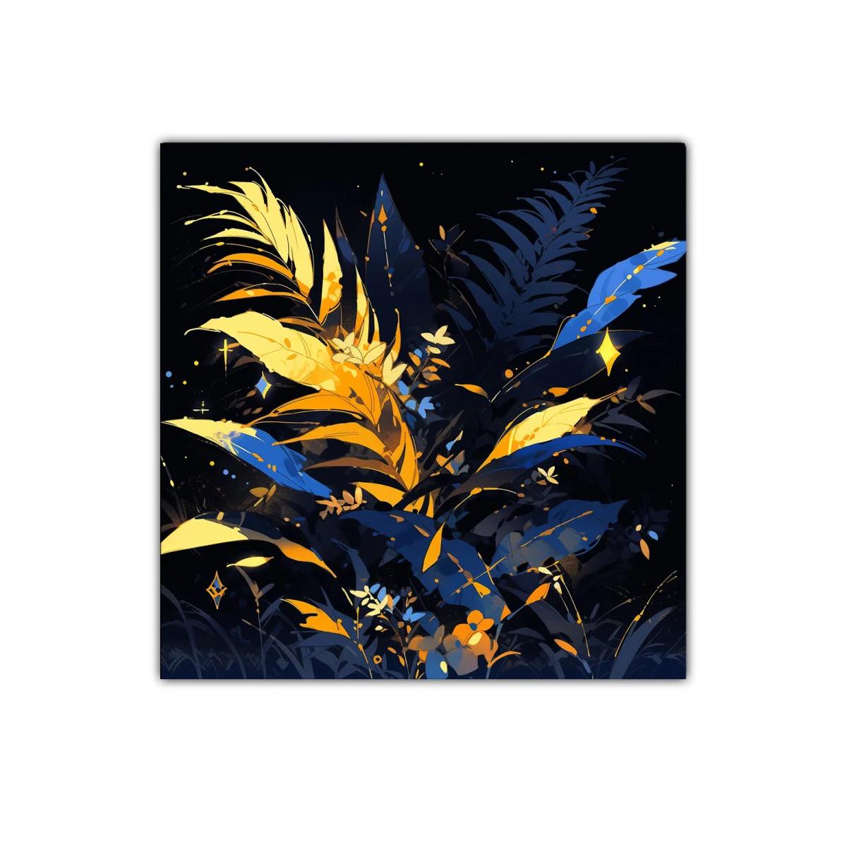 Ramillete luminoso de hojas en tonos azules y dorados — imagen principal