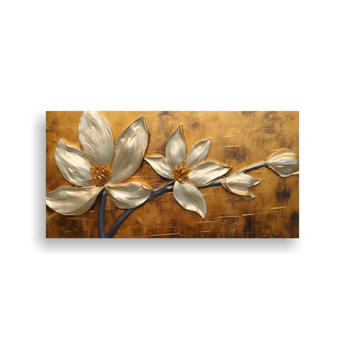 Cuadro flores de magnolia blancas con rama y fondo texturizado