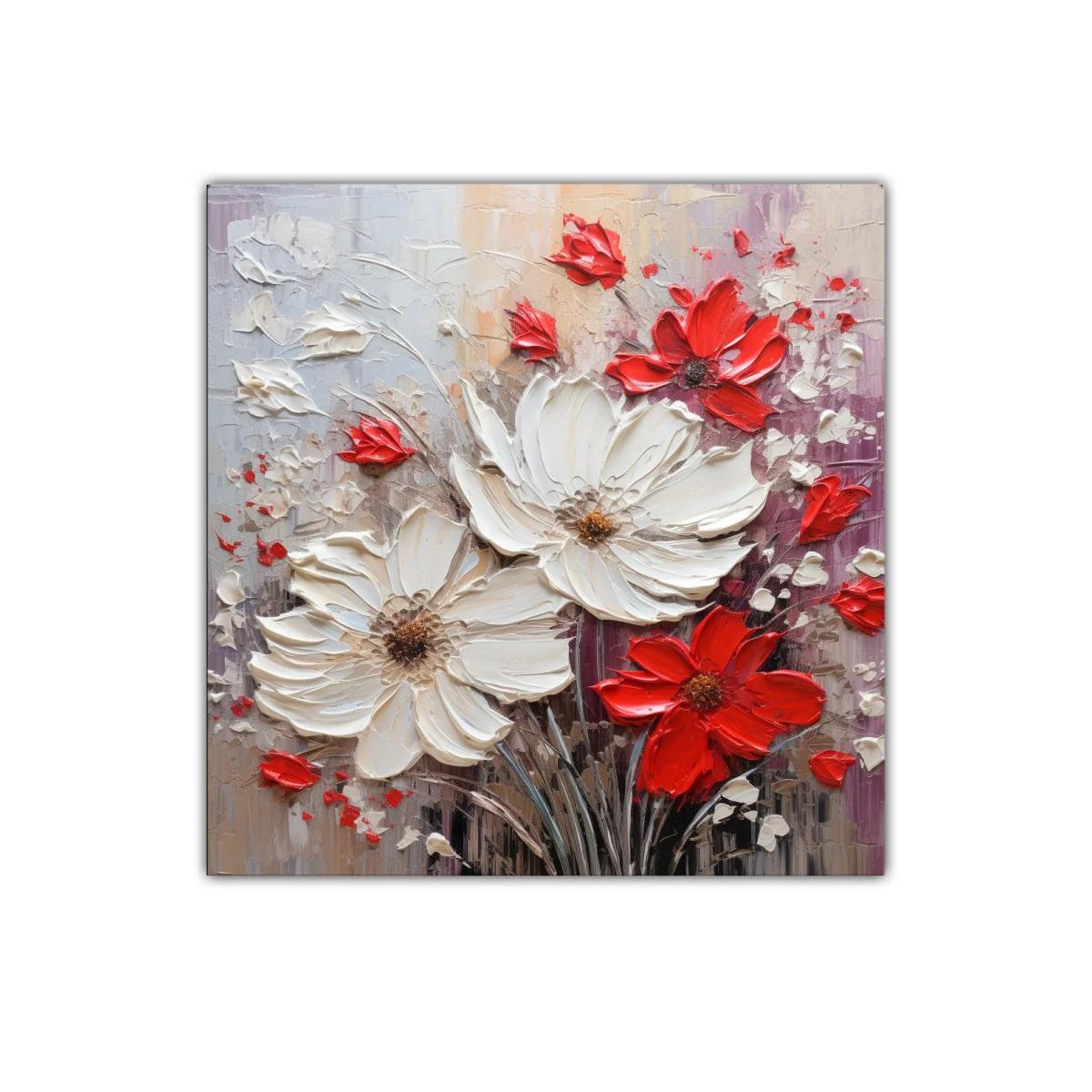 Cuadro decorativo de flores rojas y blancas en tonos suaves