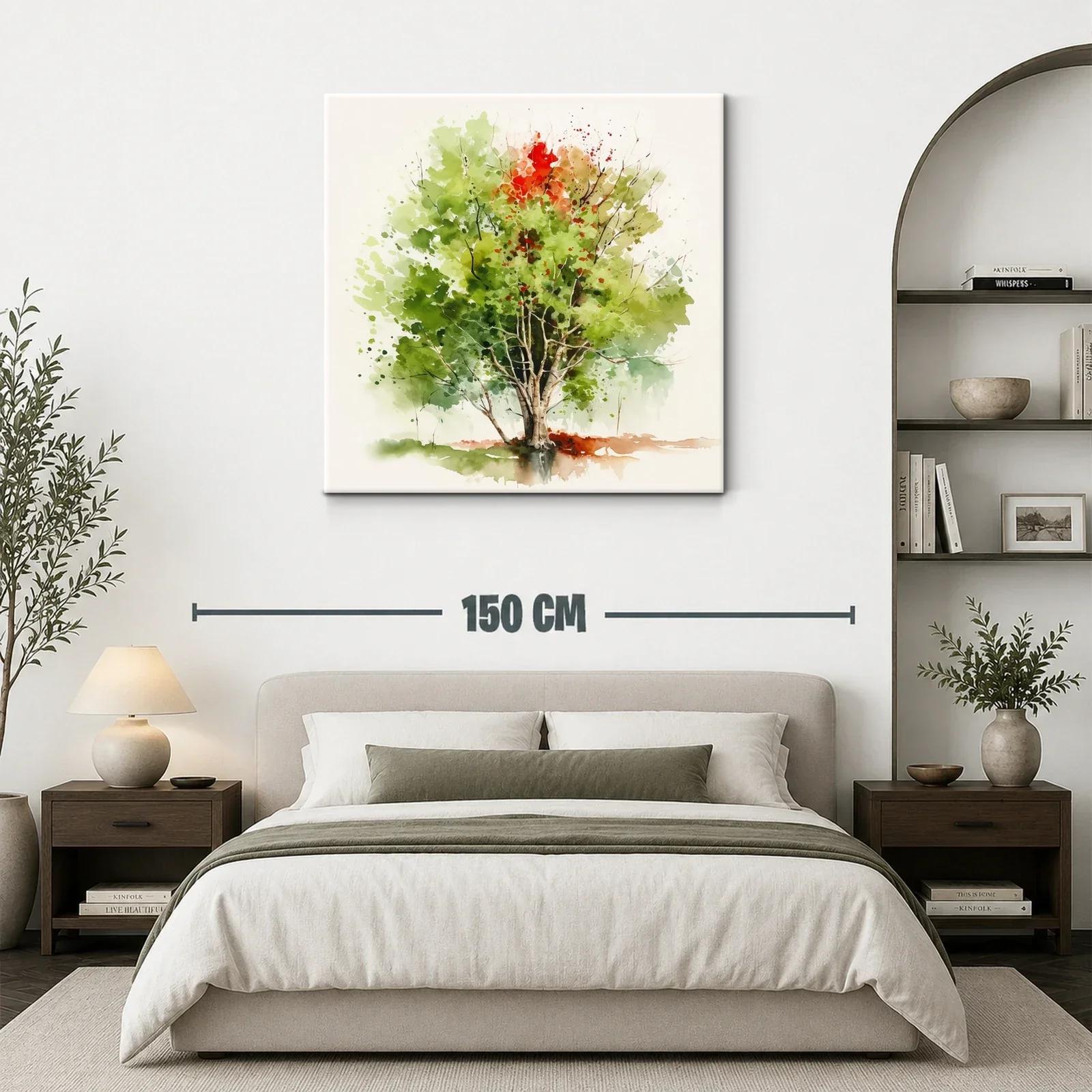 Árbol en acuarela con tonos verdes y toques otoñales — miniatura 3