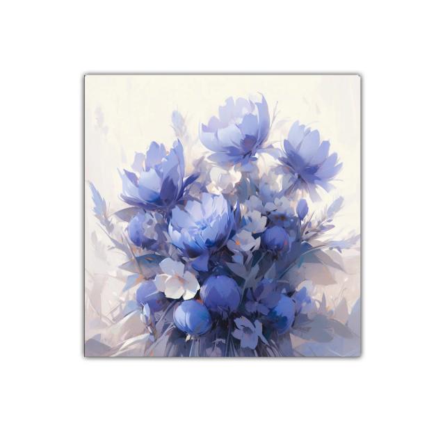 Cuadro decorativo con ramo de flores azules y blancas