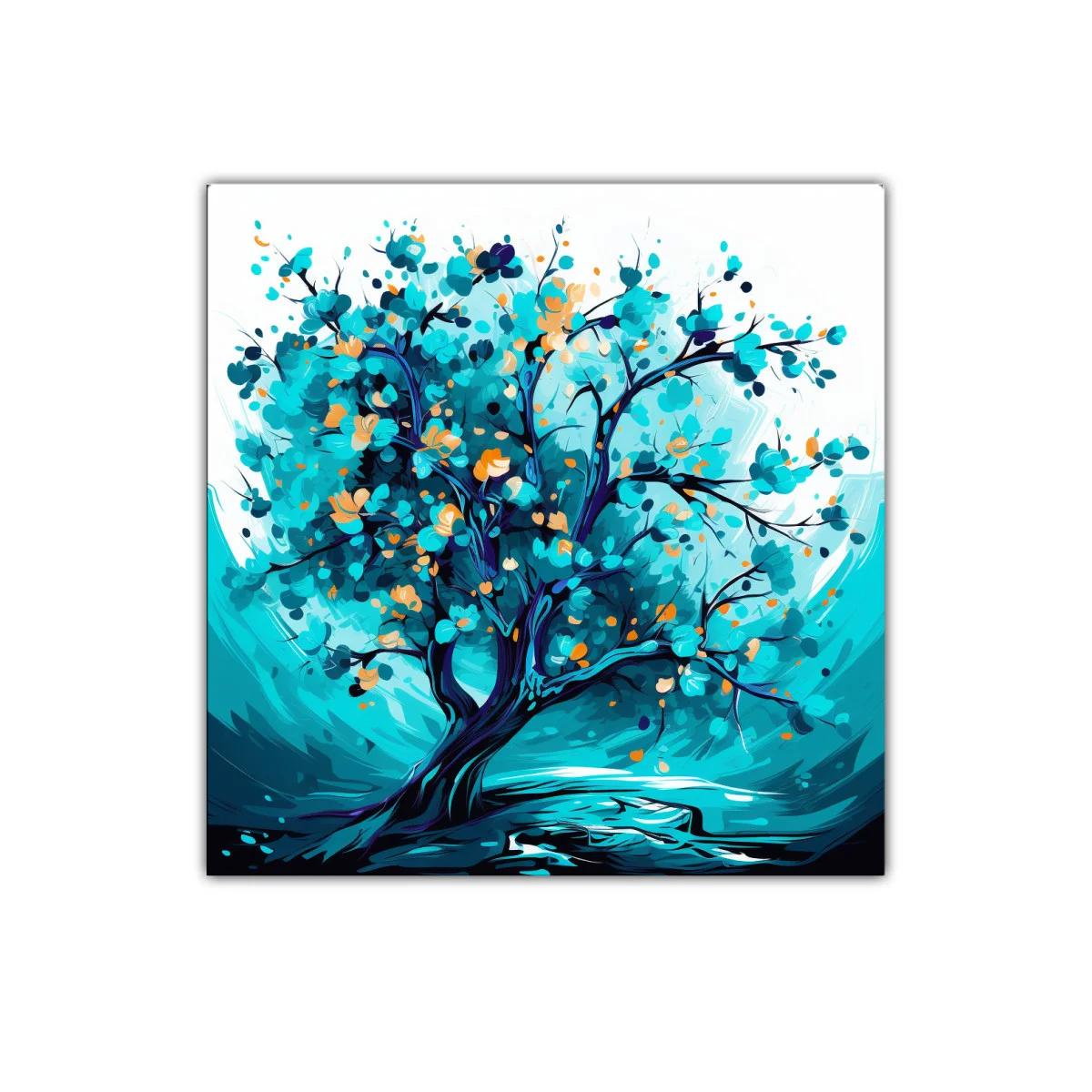 Árbol vibrante en tonos turquesa y azul profundo — imagen principal