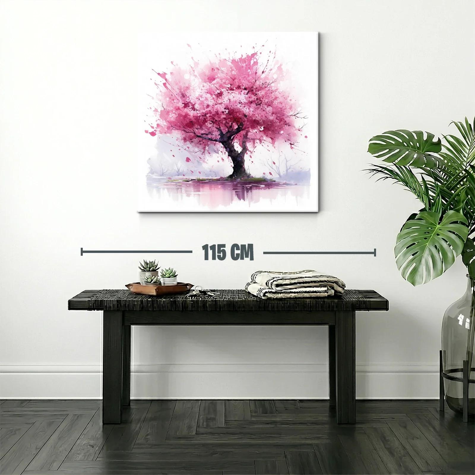 Árbol en flor rosa con reflejo sobre agua calma — miniatura 2