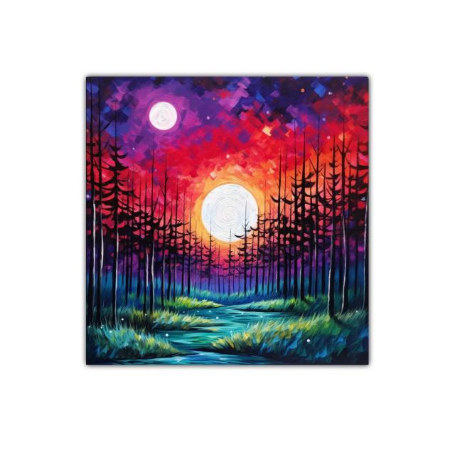 Paisaje de bosque nocturno con luna llena vibrante