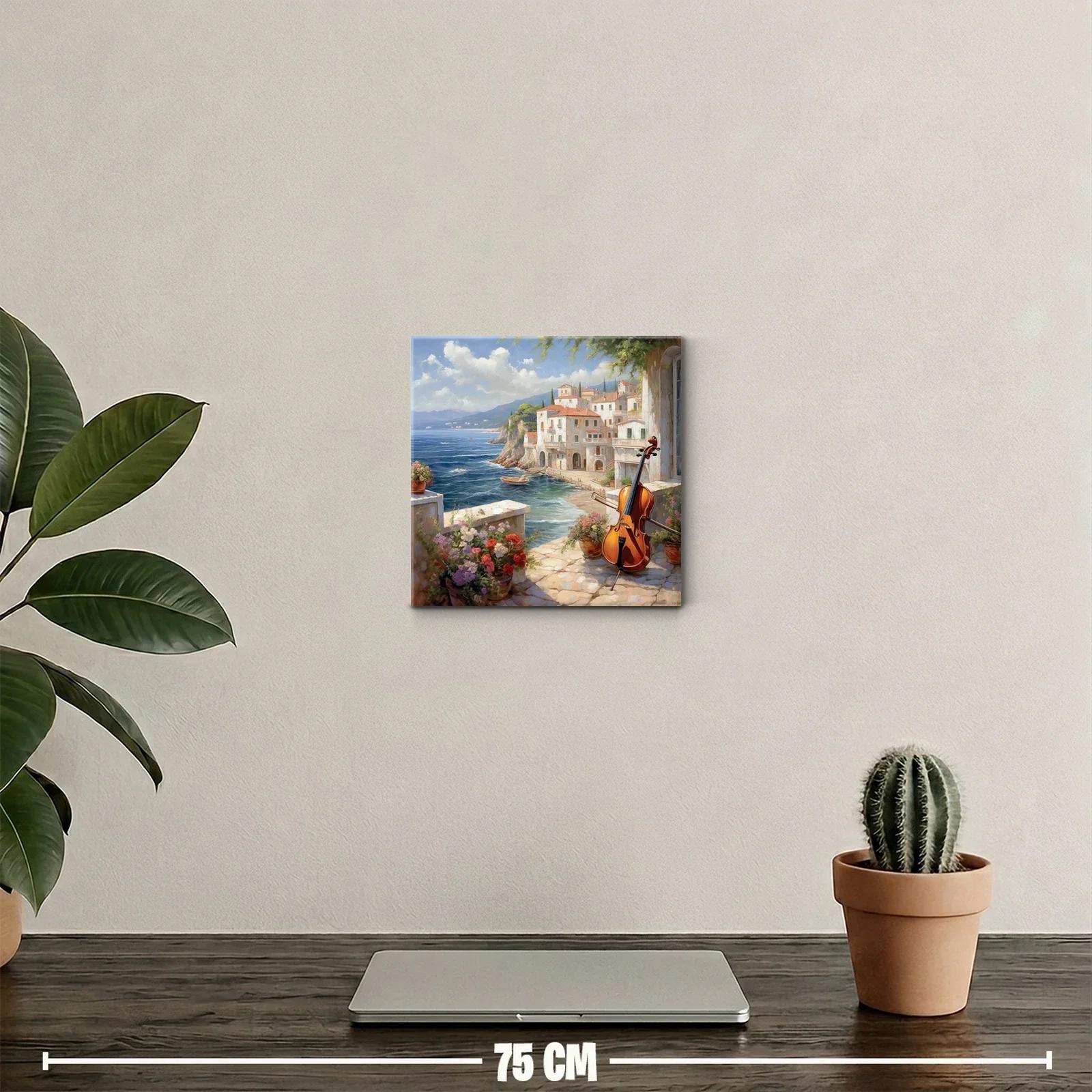 Paisaje costero con violonchelo y flores en primer plano — miniatura 2