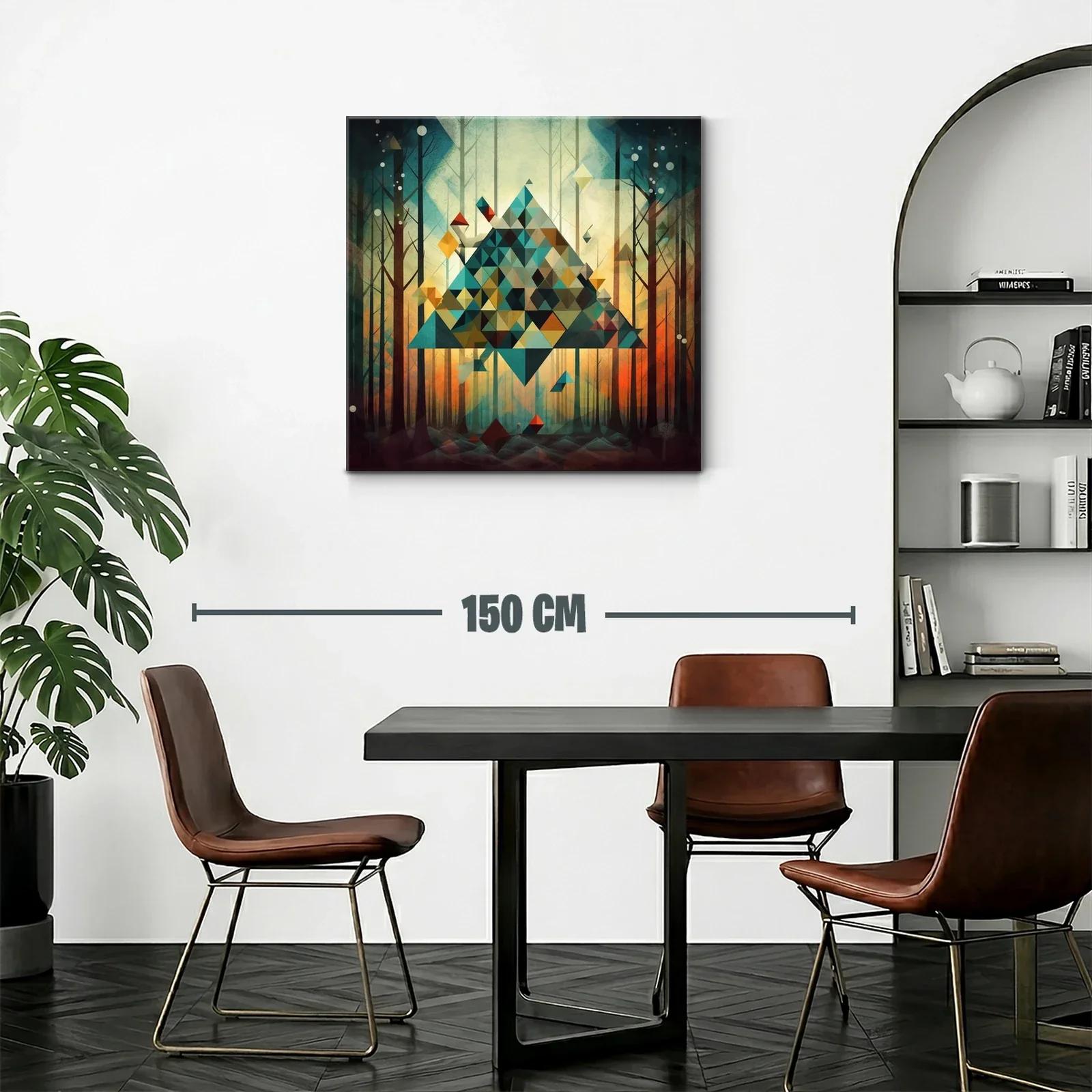 Cuadro geométrico con tonos cálidos y fríos en bosque abstracto — miniatura 2