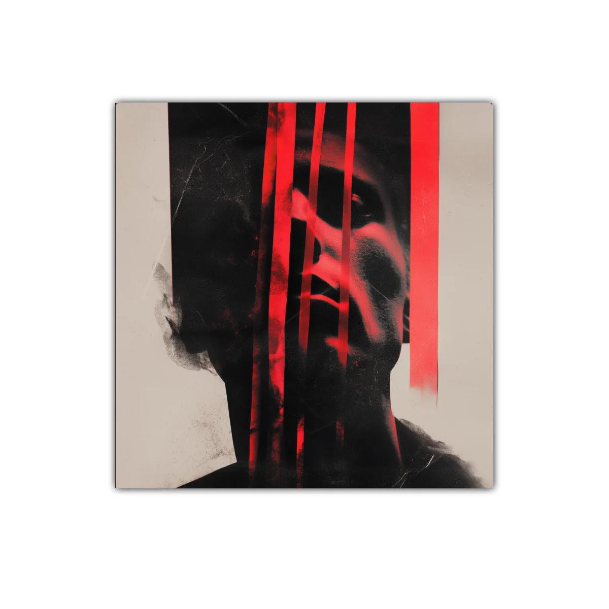 Retrato abstracto con líneas rojas intensas y sombras dramáticas — imagen principal