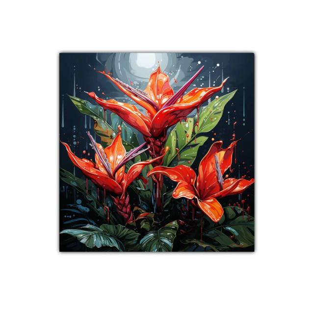 Cuadro decorativo con flores tropicales y vibrantes colores