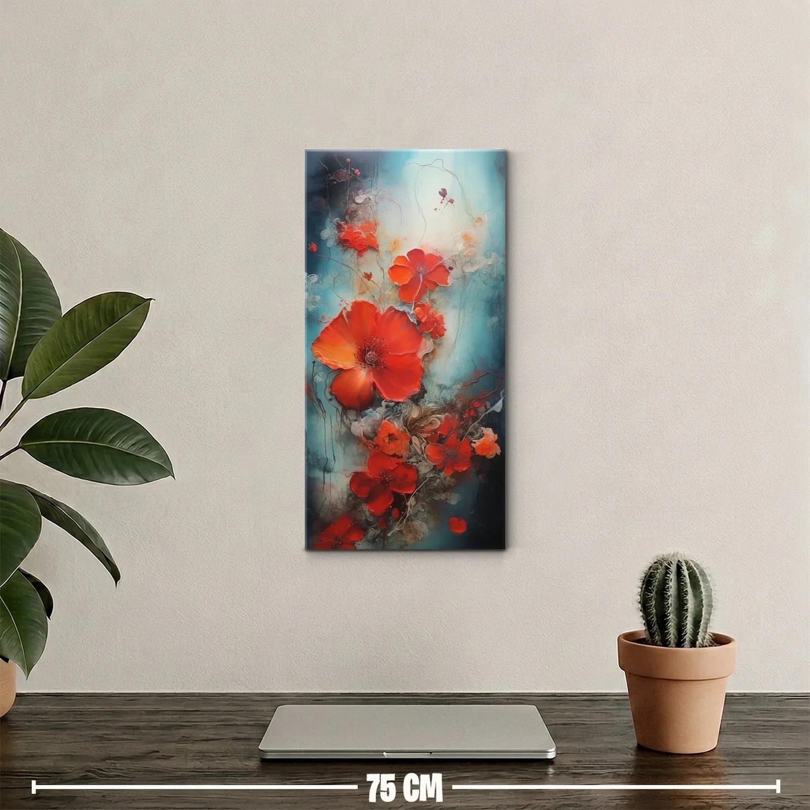 Cuadro de amapolas rojas con fondo azul verdoso — miniatura 2