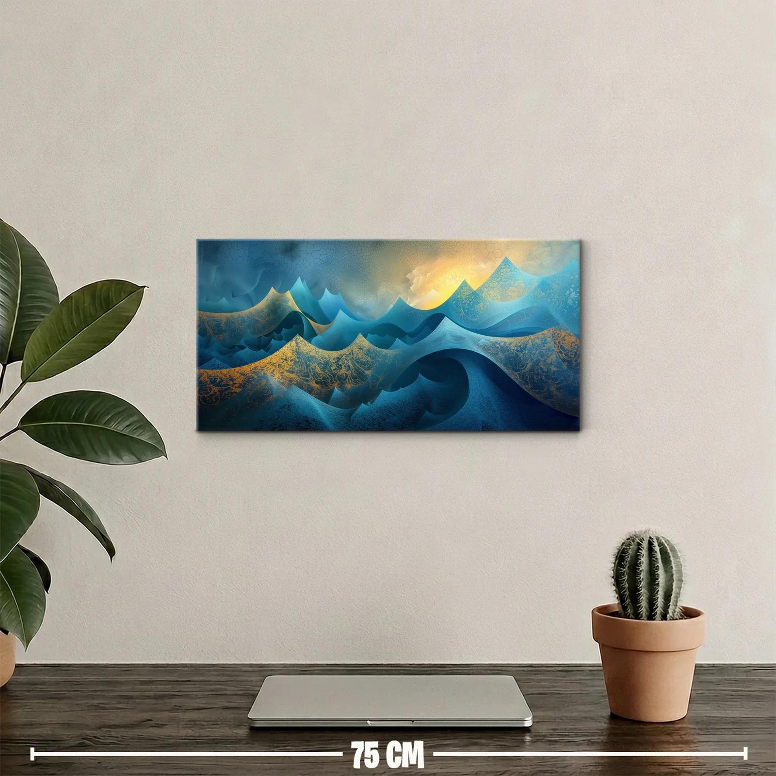 Cuadro olas del mar con texturas moteadas doradas — miniatura 2