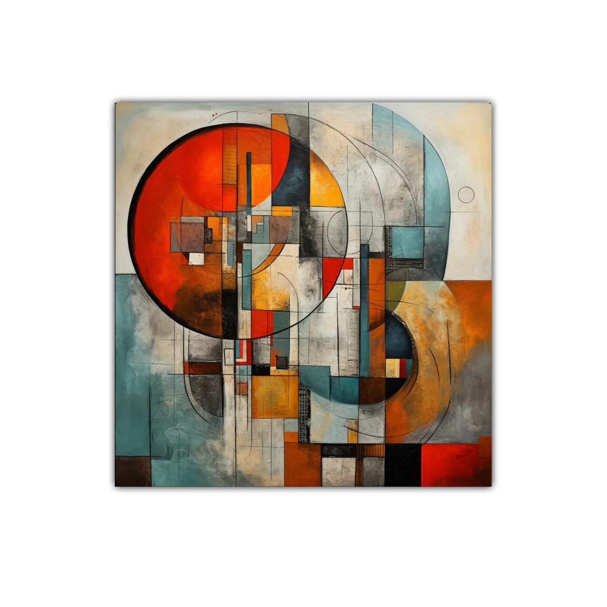 Cuadro abstracto con formas geométricas y tonos cálidos