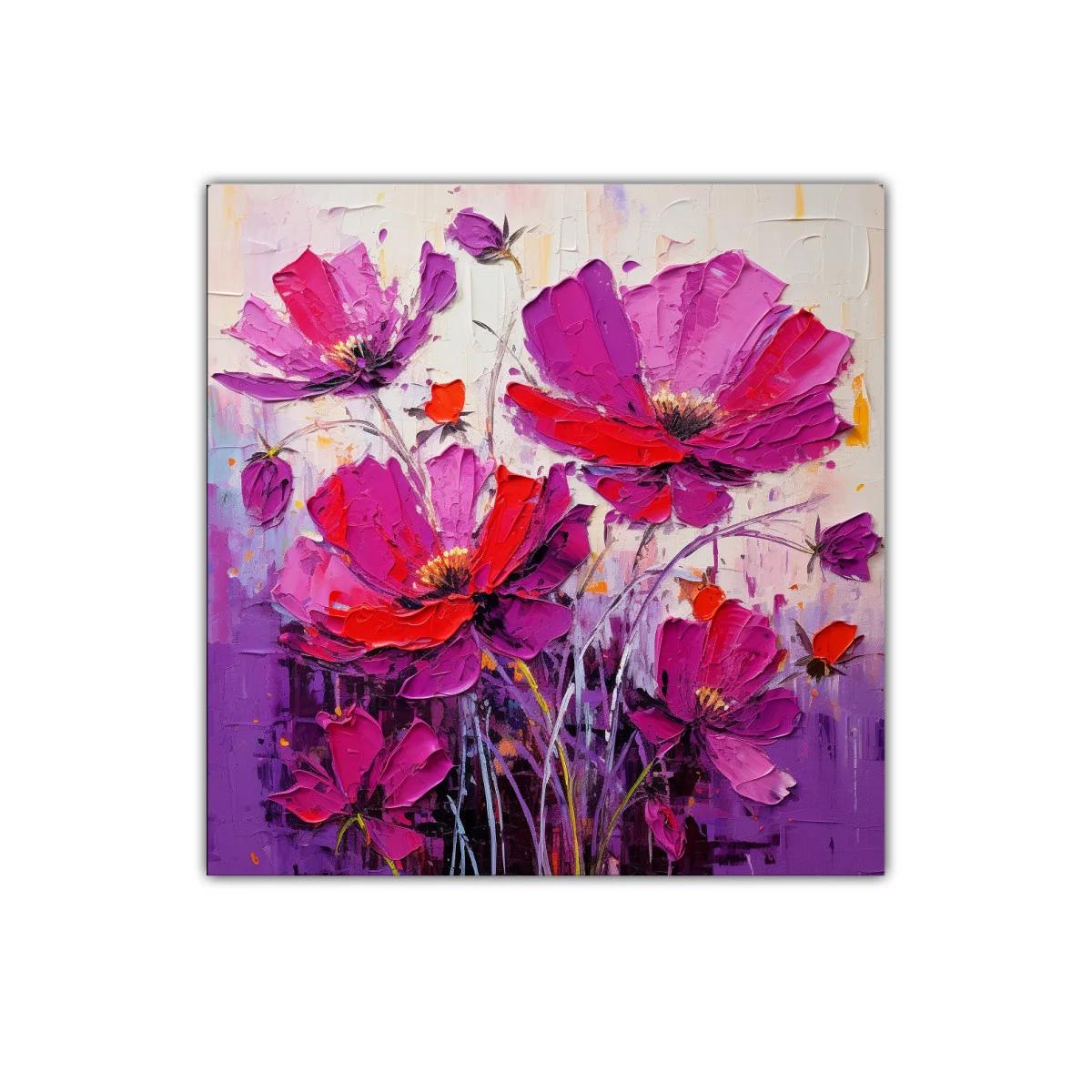 Cuadro decorativo con vibrantes flores fucsia y rojo