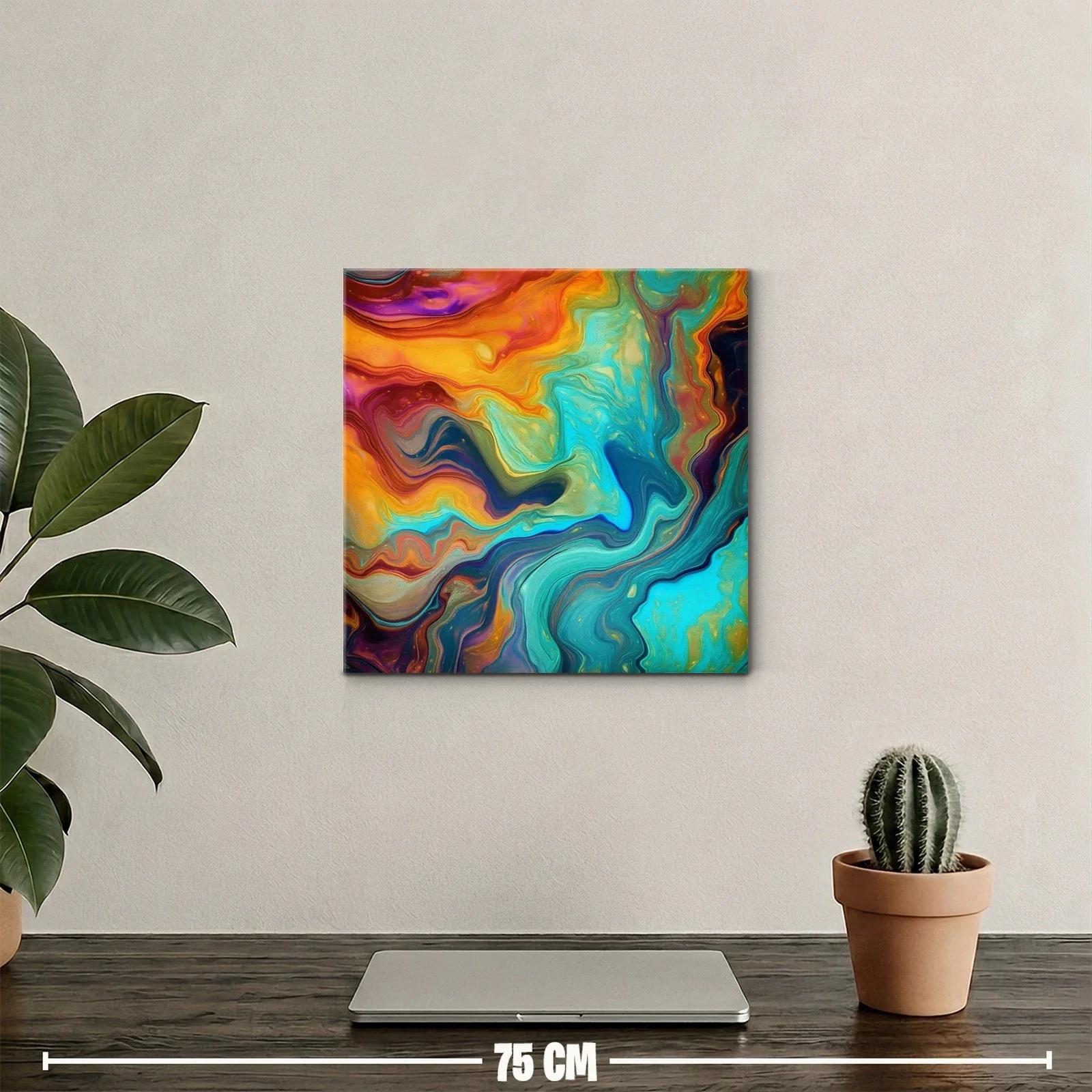 Composición abstracta con vibrantes tonos turquesa y cálidos anaranjados — miniatura 2