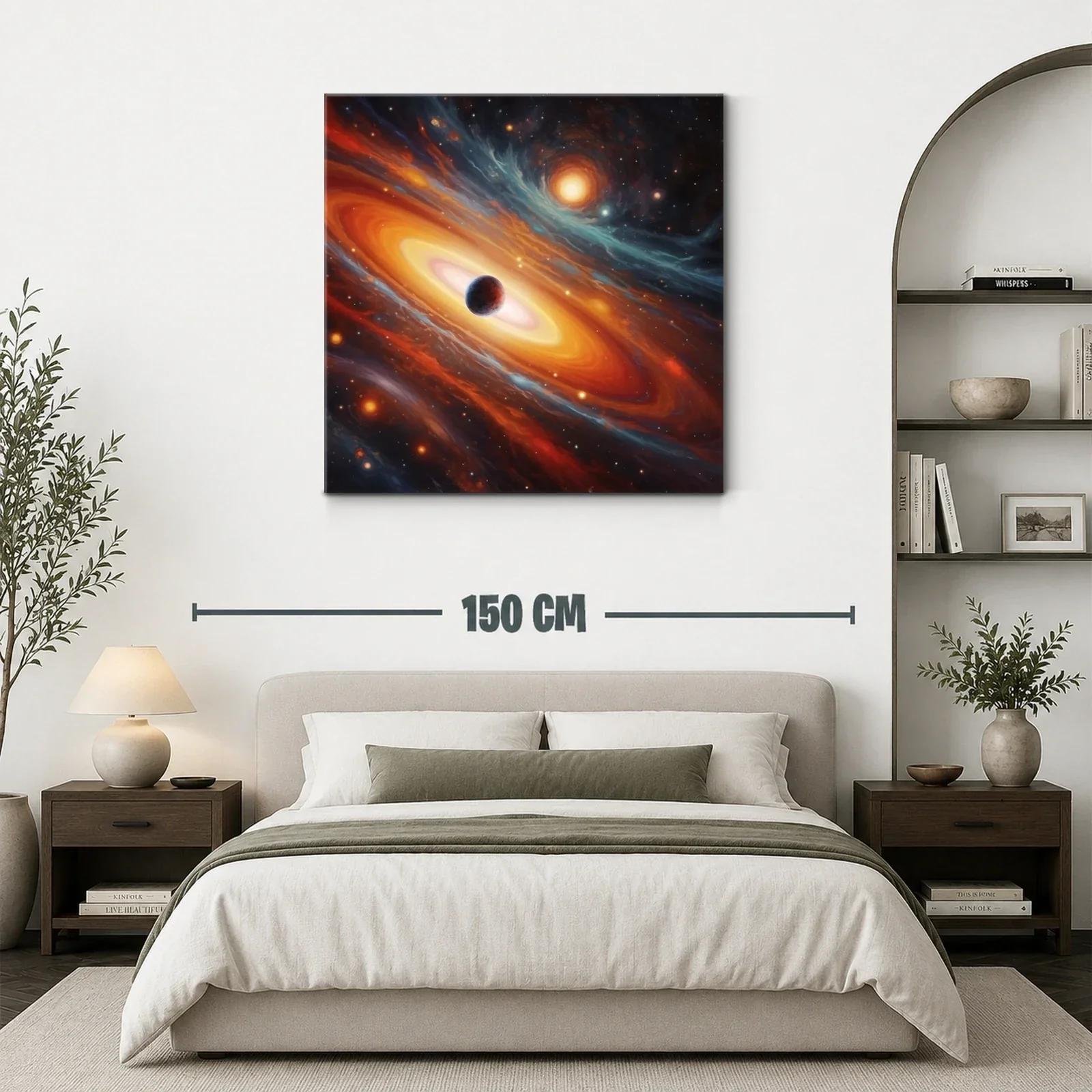 Cuadro galaxia en tonos cálidos con planeta central — miniatura 3