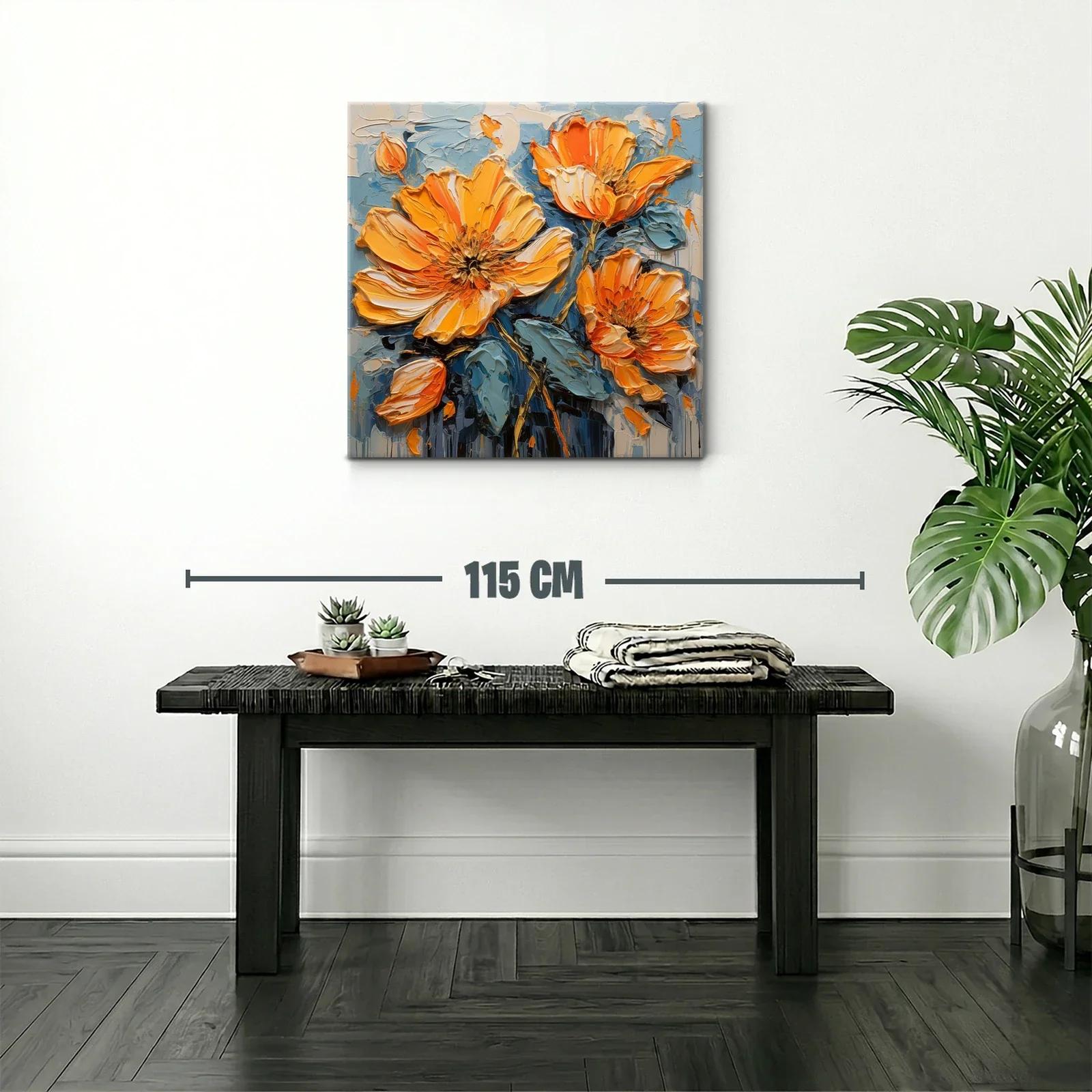 Cuadro floral con vibrantes tonalidades naranjas y azules — miniatura 2