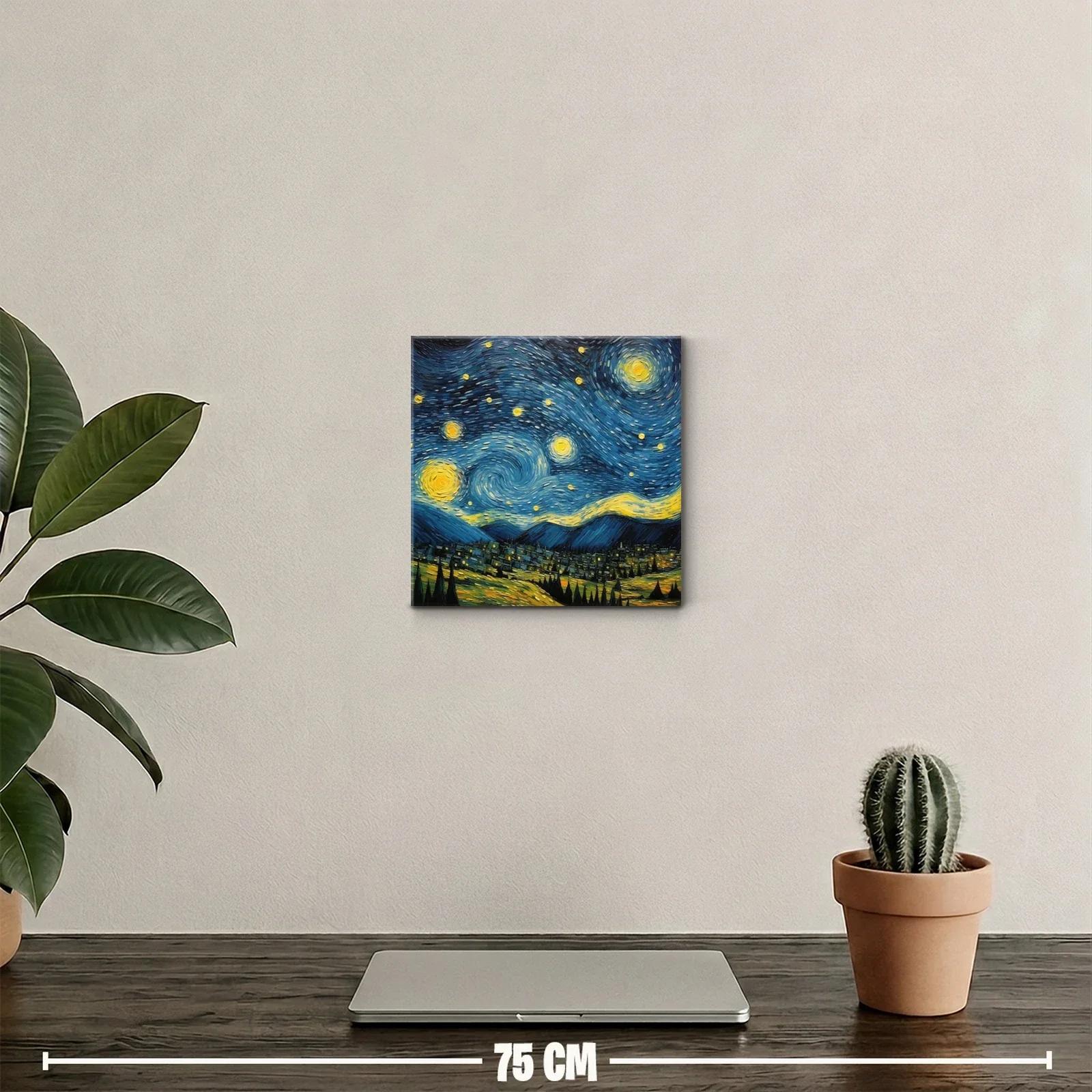 Cielo Nocturno Estrellado con Pueblo y Montañas — miniatura 2