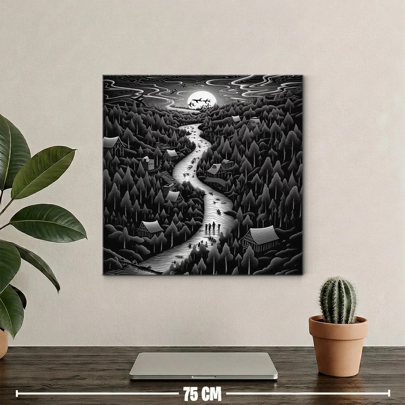 Paisaje nocturno con río y árboles bajo la luna llena — miniatura 2