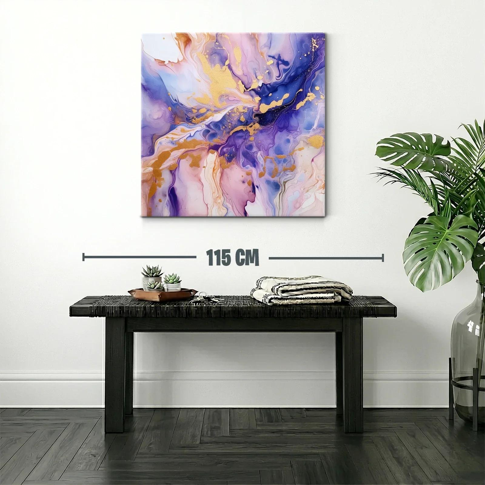 Cuadro abstracto en tonos violetas y dorados vibrantes — miniatura 2