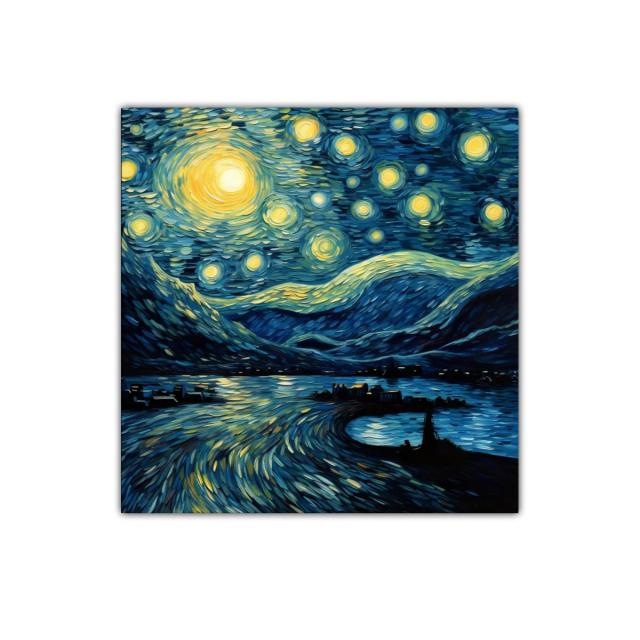 Paisaje nocturno con cielo estrellado y reflejos vibrantes