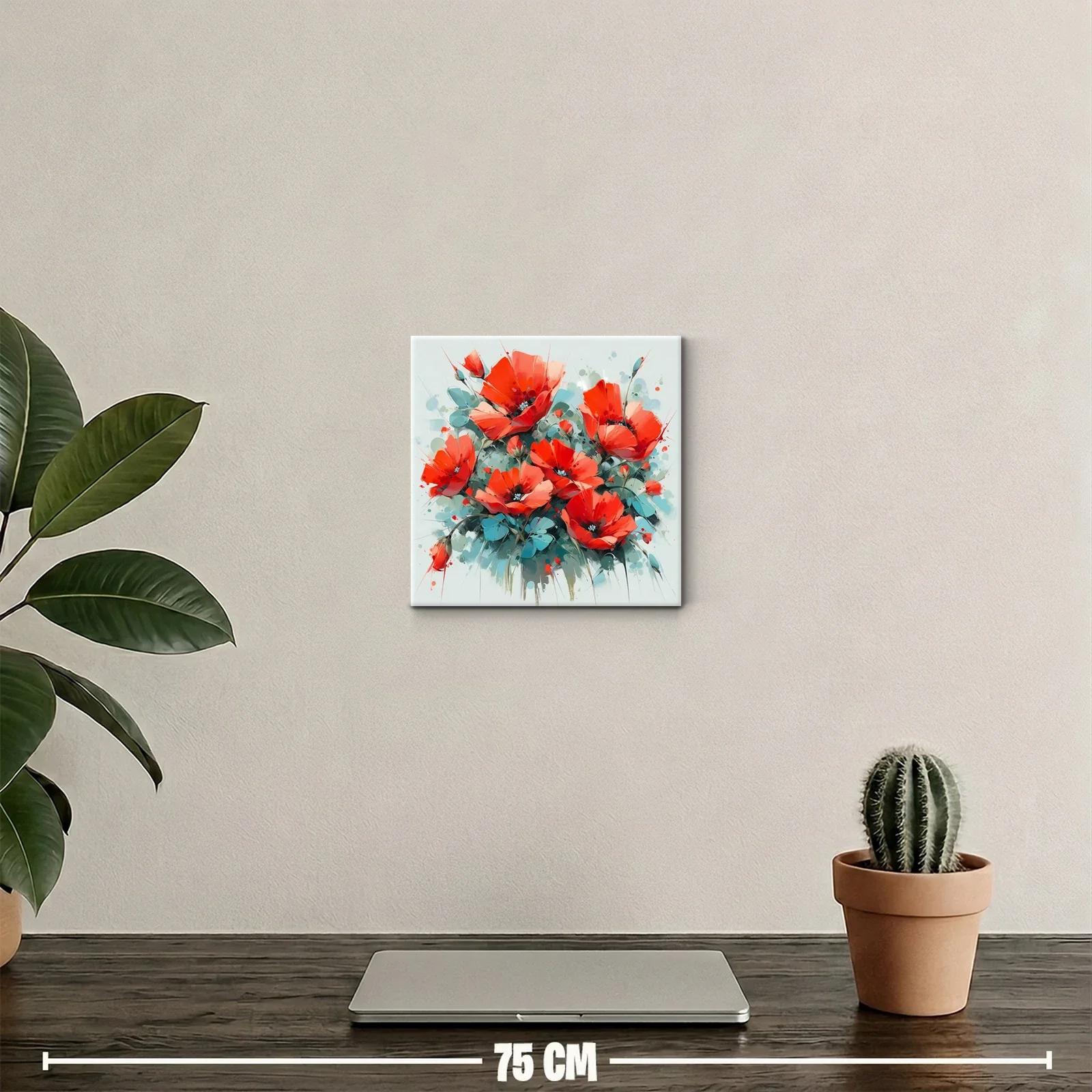 Vibrante obra floral con amapolas rojas luminosas — miniatura 2