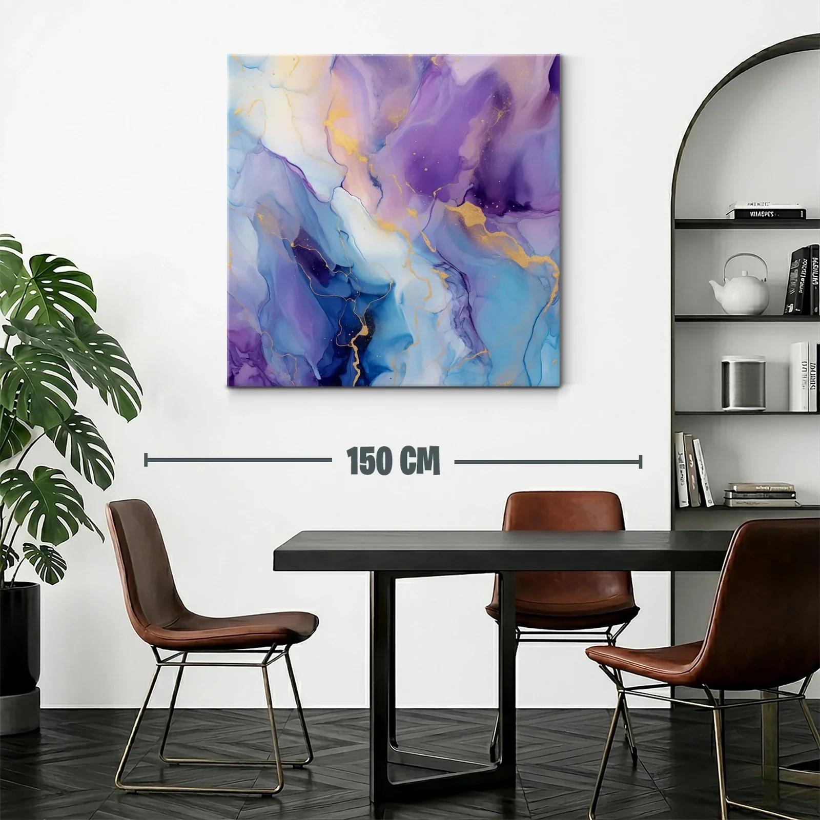 Cuadro abstracto en tonos azul y violeta con detalles dorados — miniatura 2