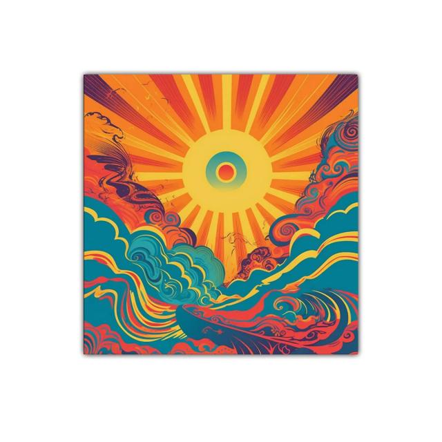 Cuadro decorativo ilustración sol y olas coloridas