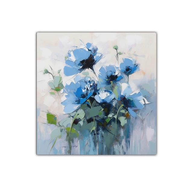 Decoración con ramo de flores azules en tonos suaves