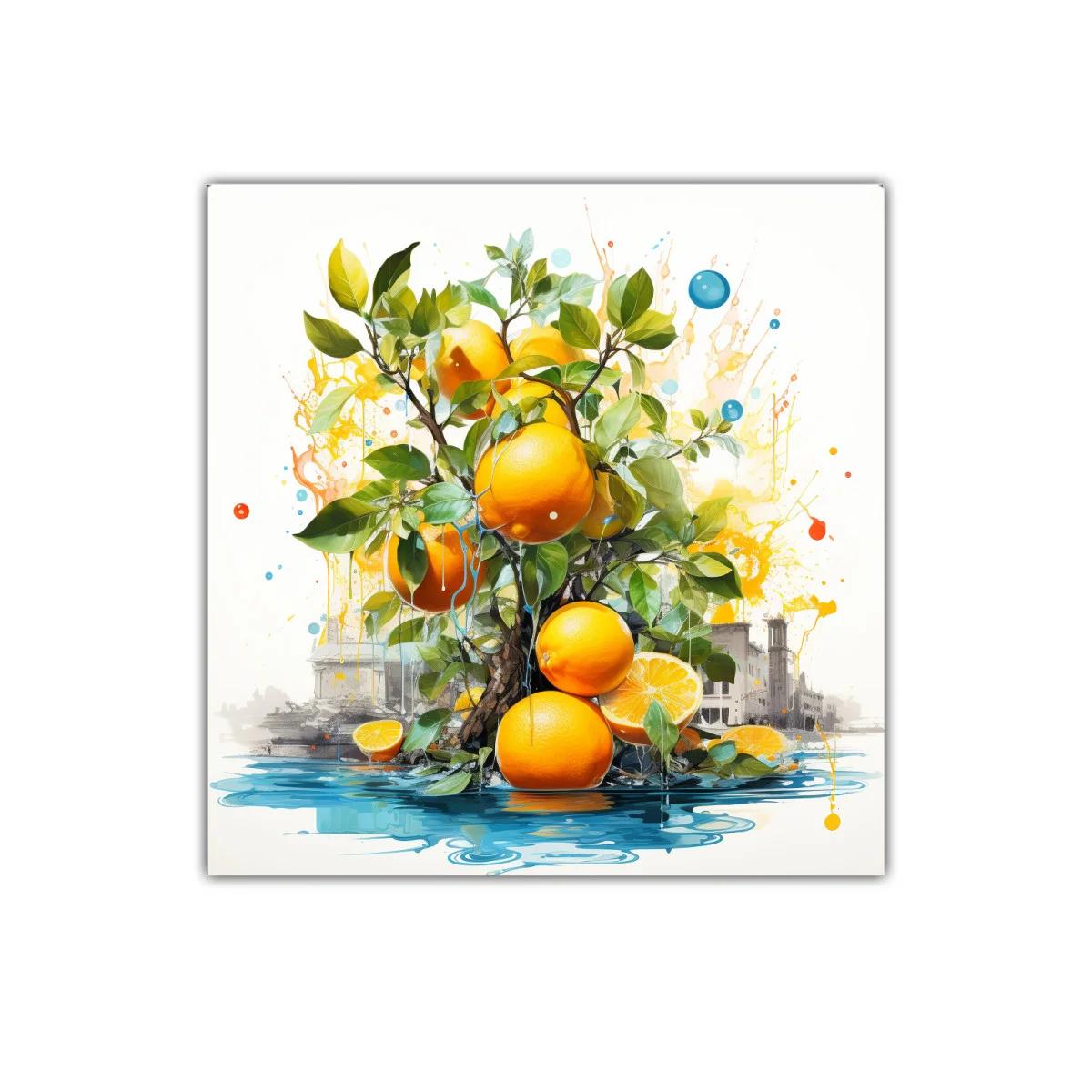 Cuadro decorativo con naranjas vibrantes y follaje fresco — imagen principal