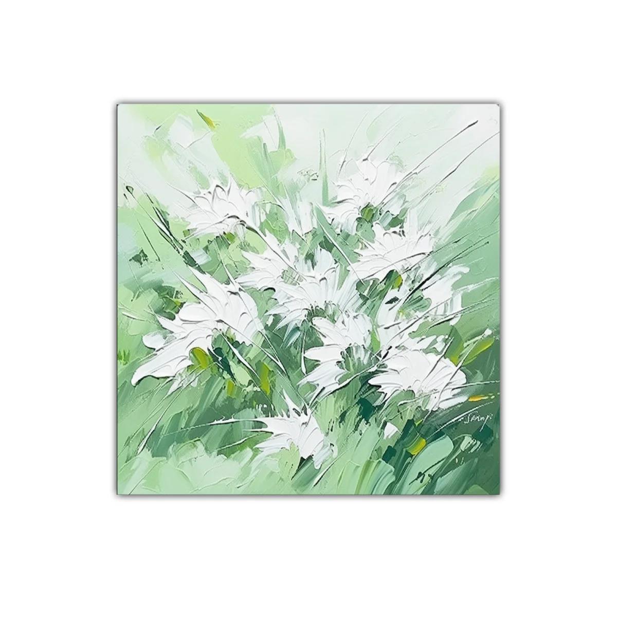 Cuadro decorativo con ramo de flores blancas en verdes suaves — imagen principal