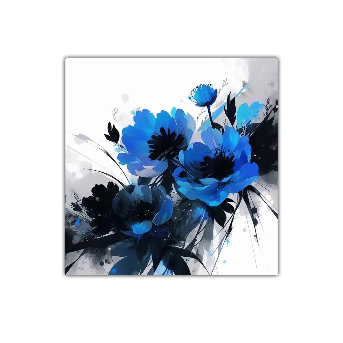 Cuadro decorativo con flores en tonos azules vibrantes — imagen principal