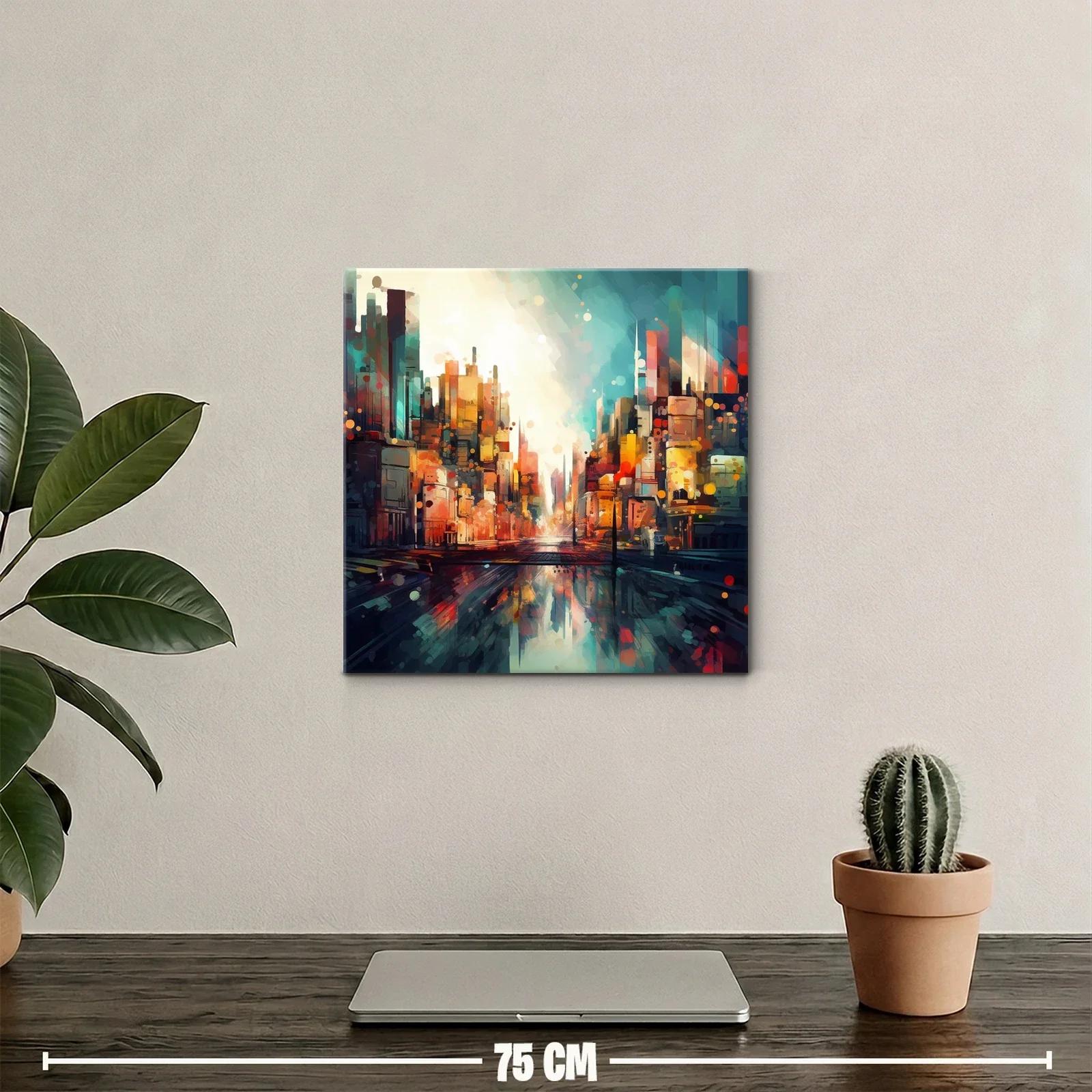 Cuadro urbano con luces vibrantes y reflejos intensos — miniatura 2