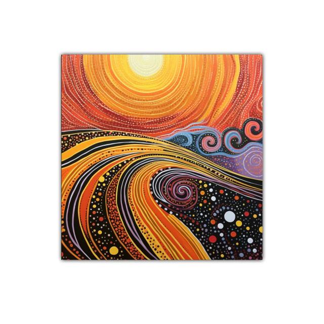 Cuadro abstracto con espirales y ondas en tonos cálidos