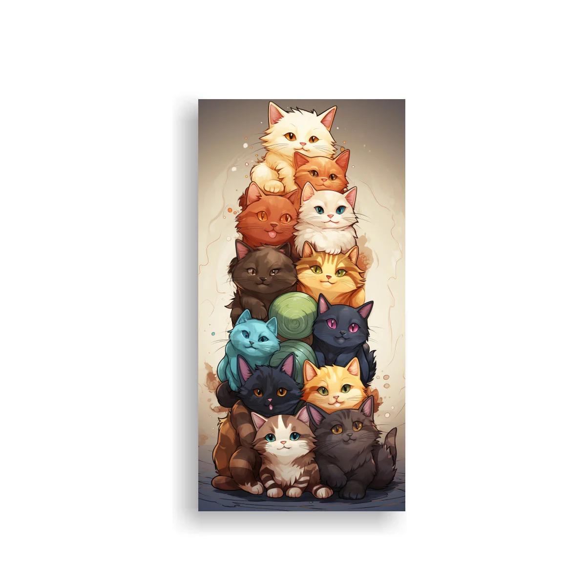 Cuadro grupo de gatos con caracoles y pelajes variados