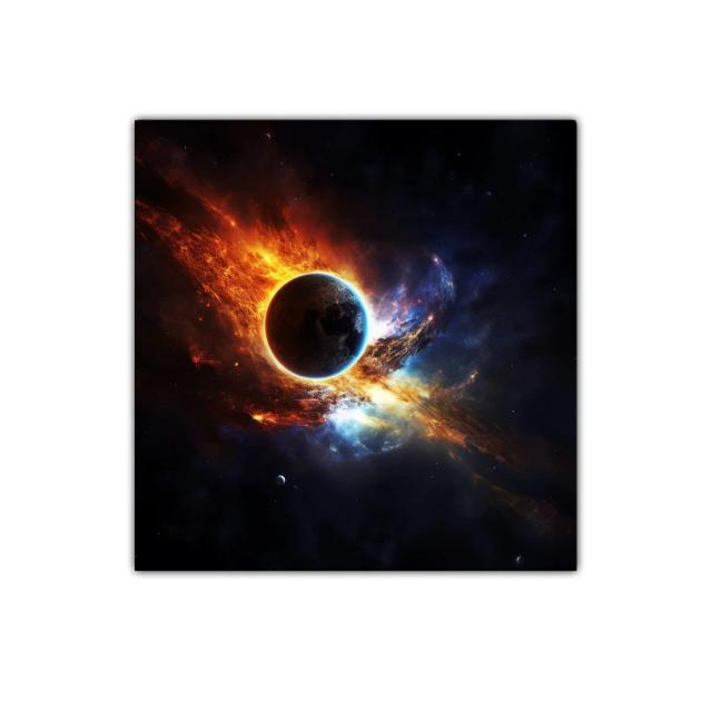 Impactante cuadro de planeta con estallido cósmico