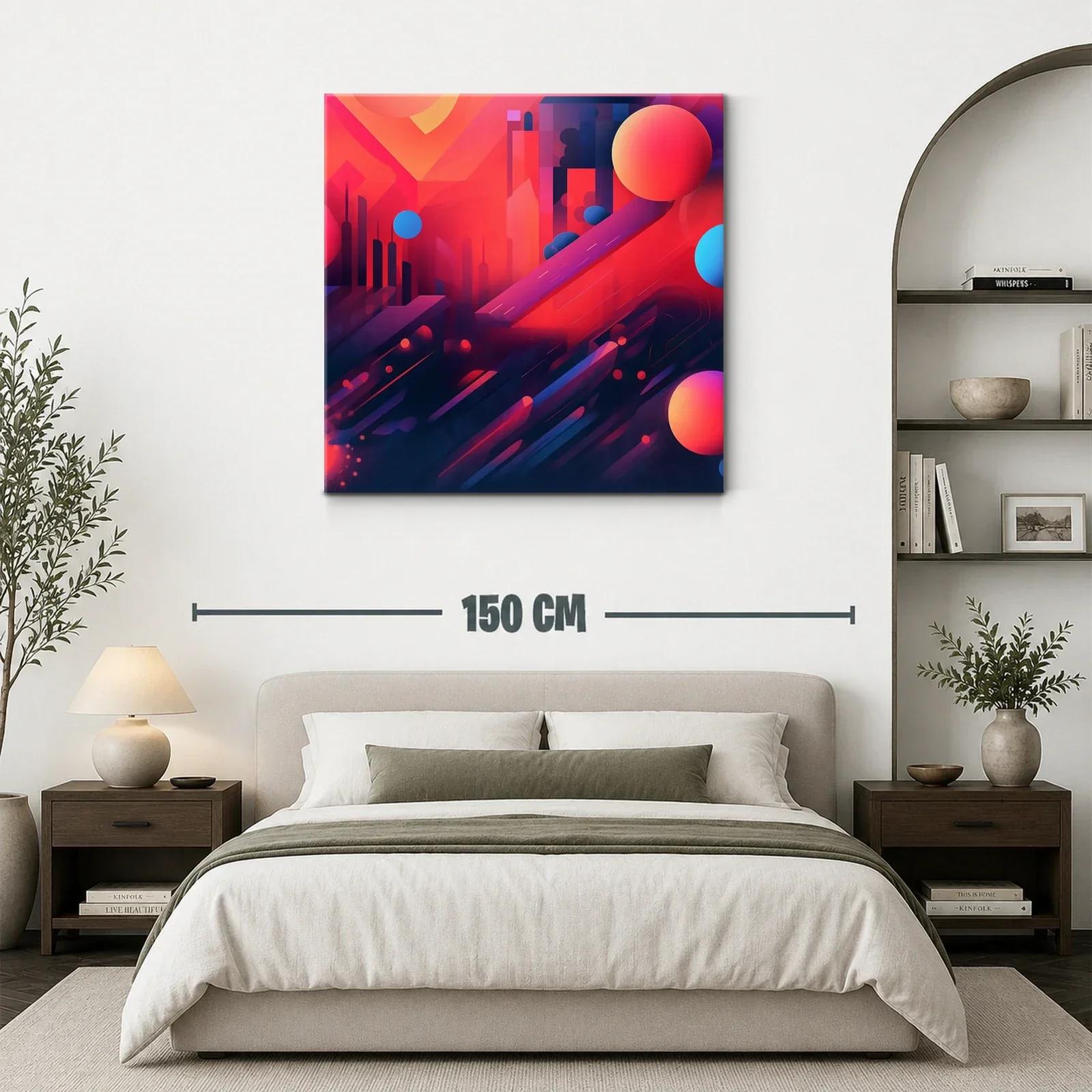 Cuadro artístico abstracto urbano en tonos cálidos y contrastes vibrantes — miniatura 3