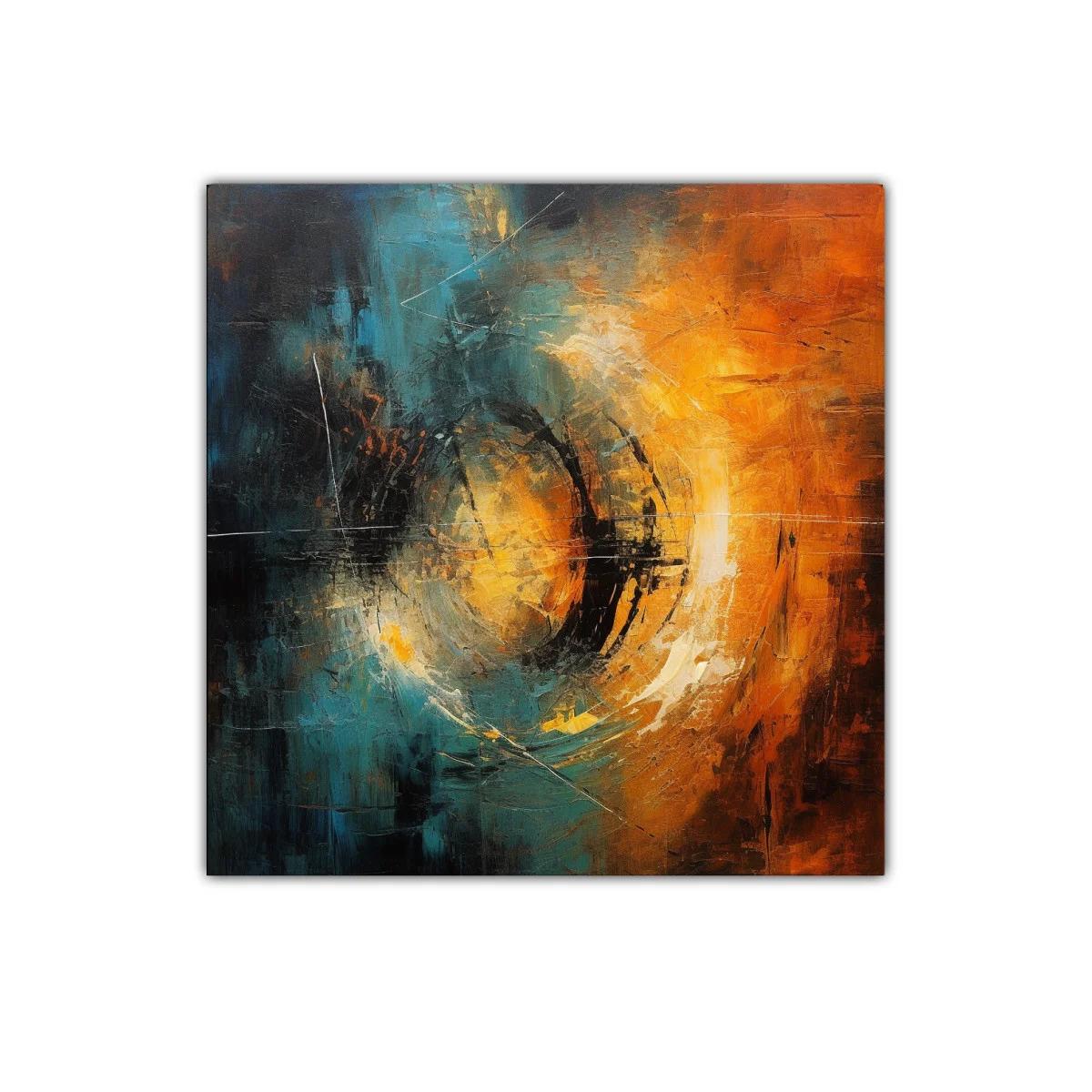 Composición abstracta con energía en tonos cálidos y fríos