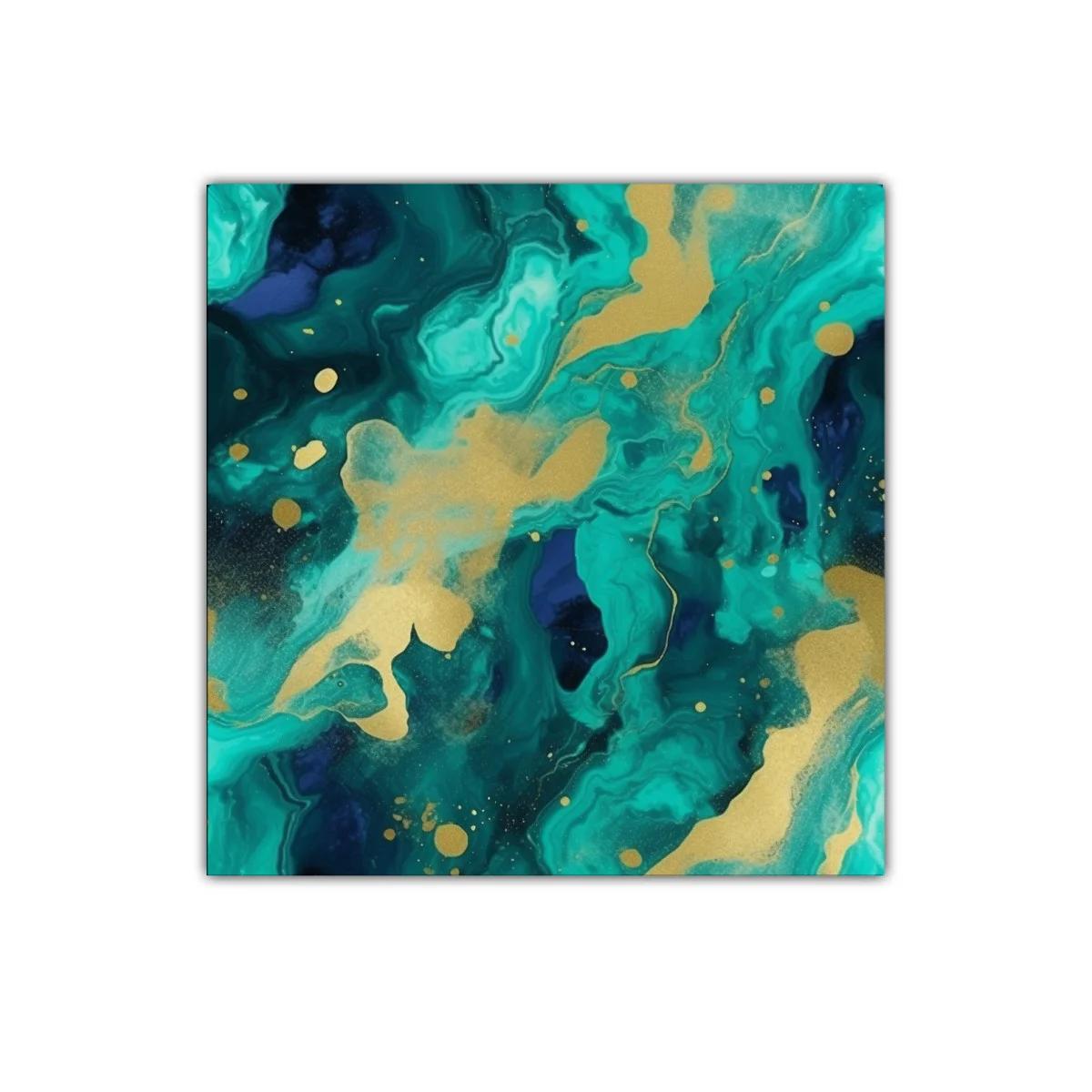 Cuadro abstracto en tonos turquesa y dorado elegante