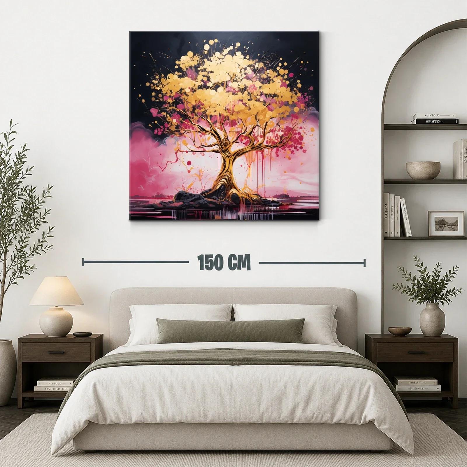 Árbol dorado con vibrantes tonos rosas sobre fondo oscuro — miniatura 3