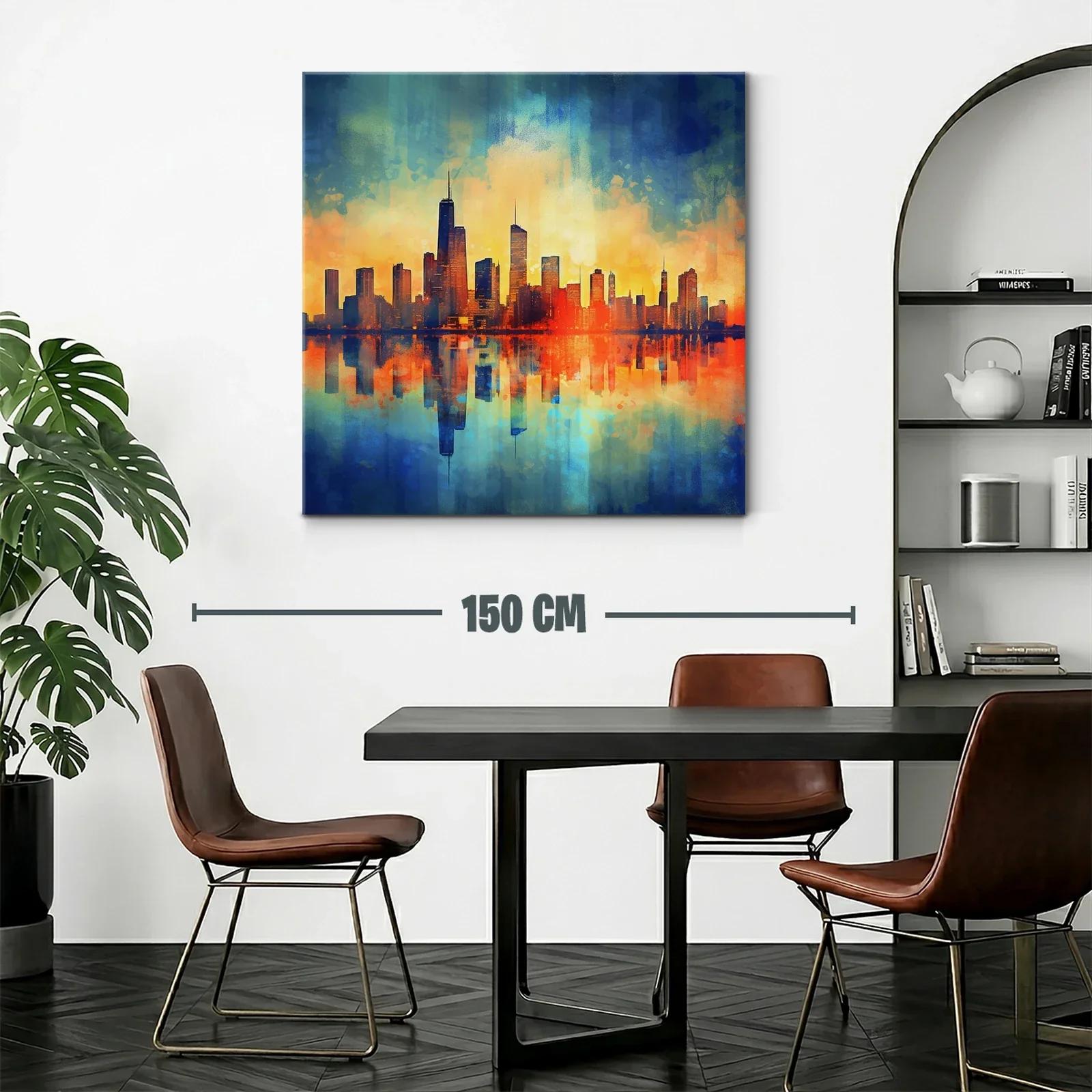 Vibrante paisaje urbano con reflejos al atardecer — miniatura 2