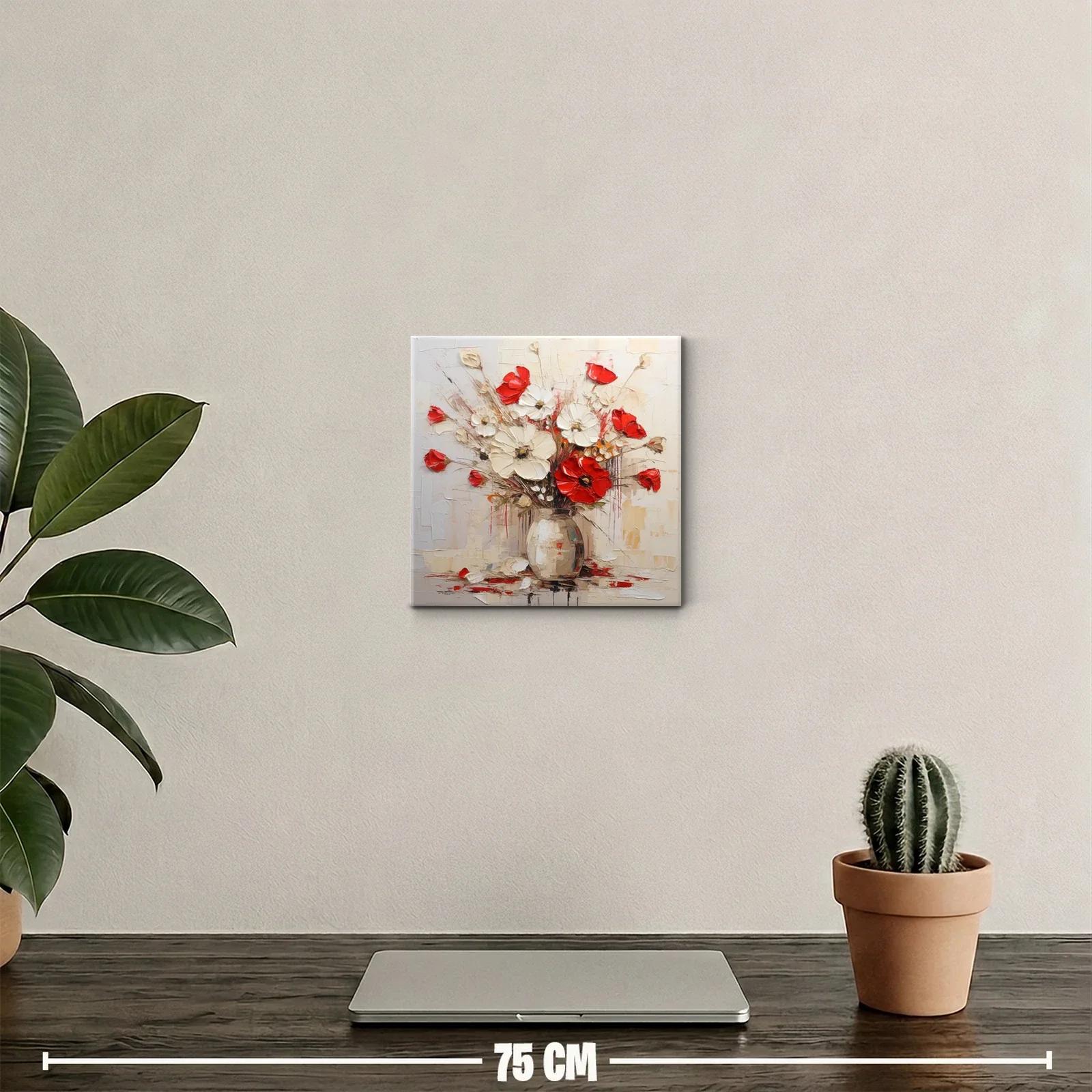 Ramo vibrante de flores rojas y blancas en jarrón neutro — miniatura 2
