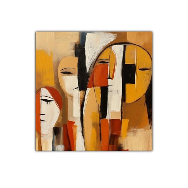 Cuadro abstracto con figuras humanas en tonos cálidos