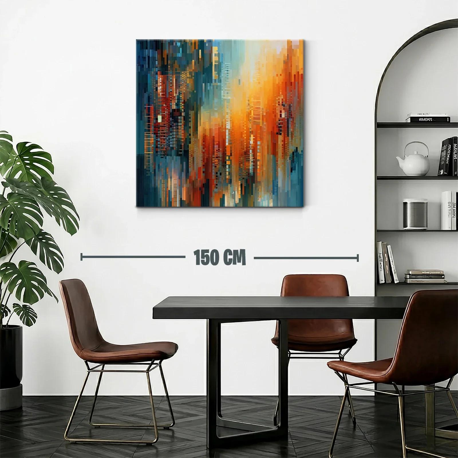 Cuadro abstracto con tonos cálidos y fríos vibrantes — miniatura 2