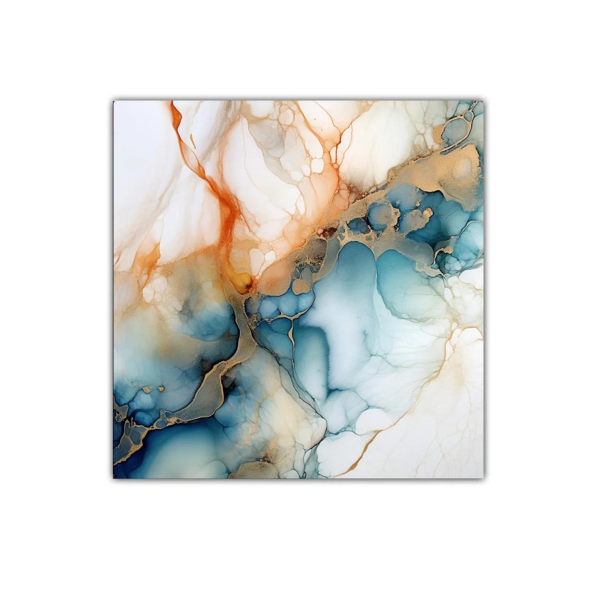 Composición abstracta con tonos azules y dorados cálidos