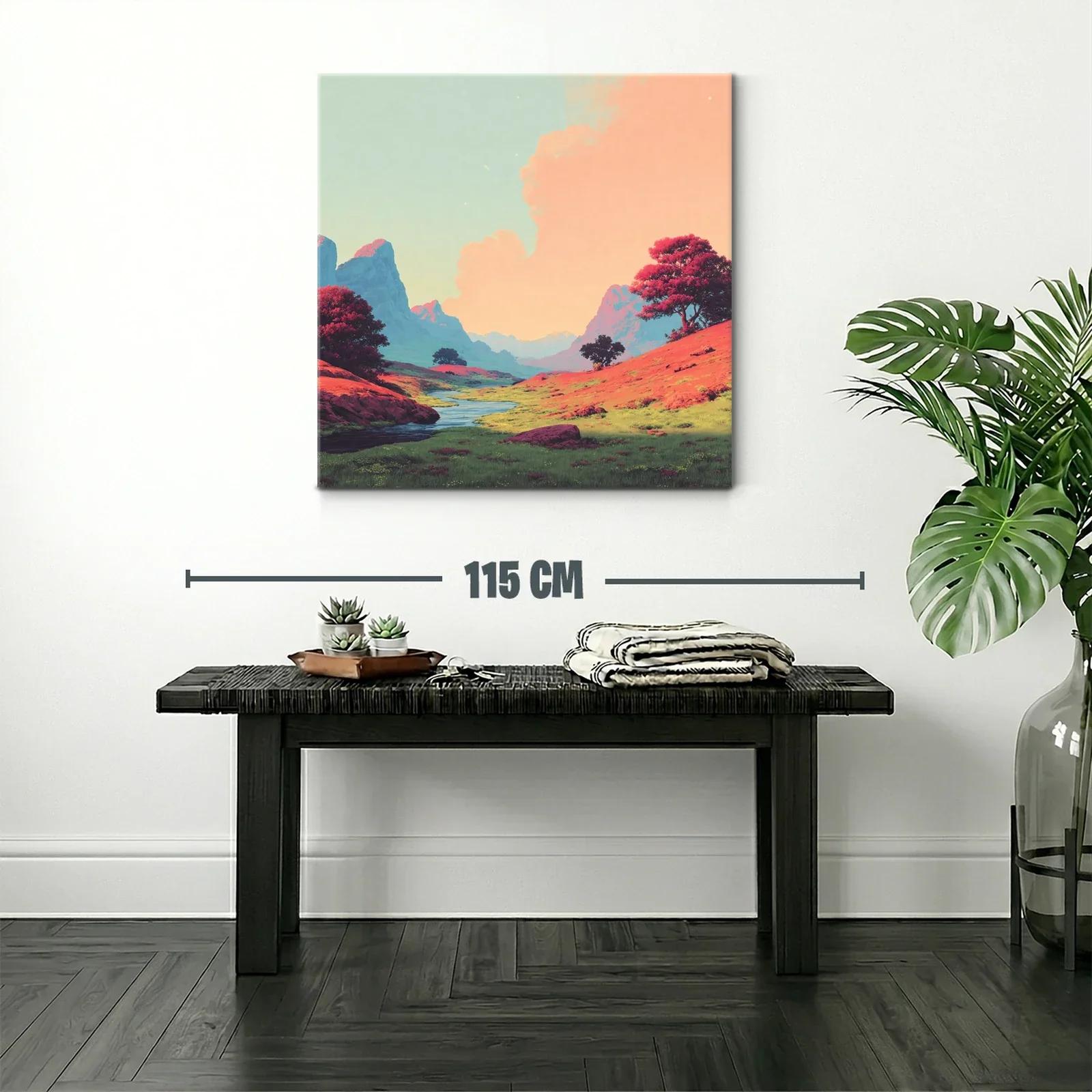 Paisaje sereno con colinas y río bajo cielo pastel — miniatura 2