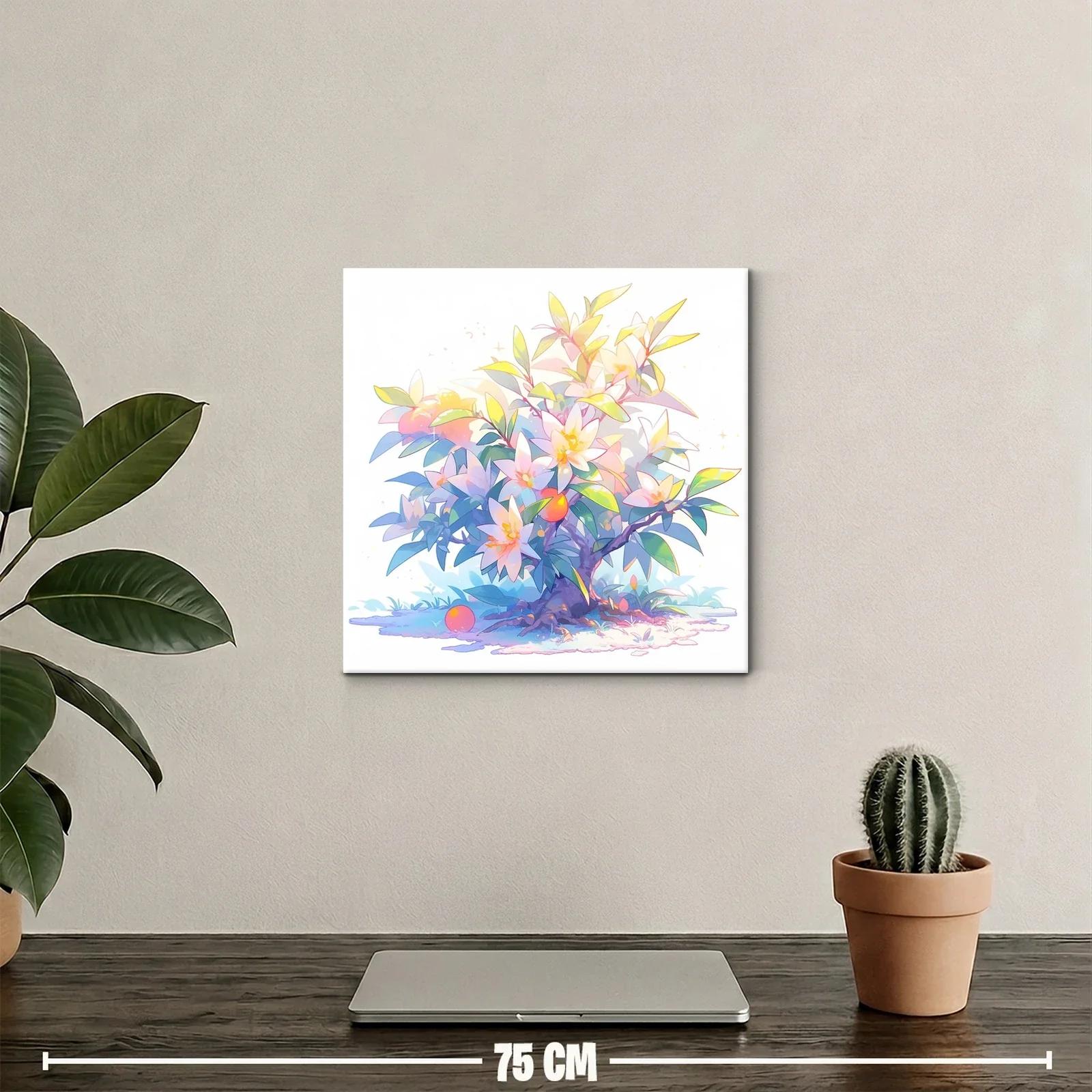 Cuadro de árbol floreciente con tonos pastel y naranjas — miniatura 2